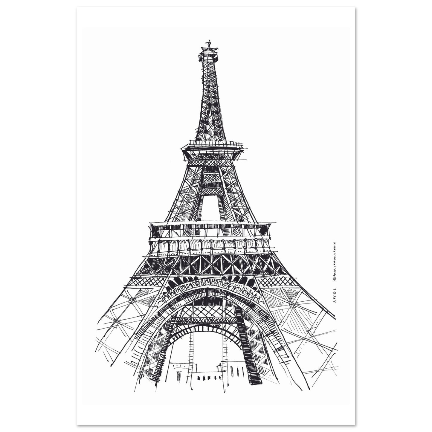 Paris Wall Art, Eiffel Tower In Black And White Art Print: France Travel Poster