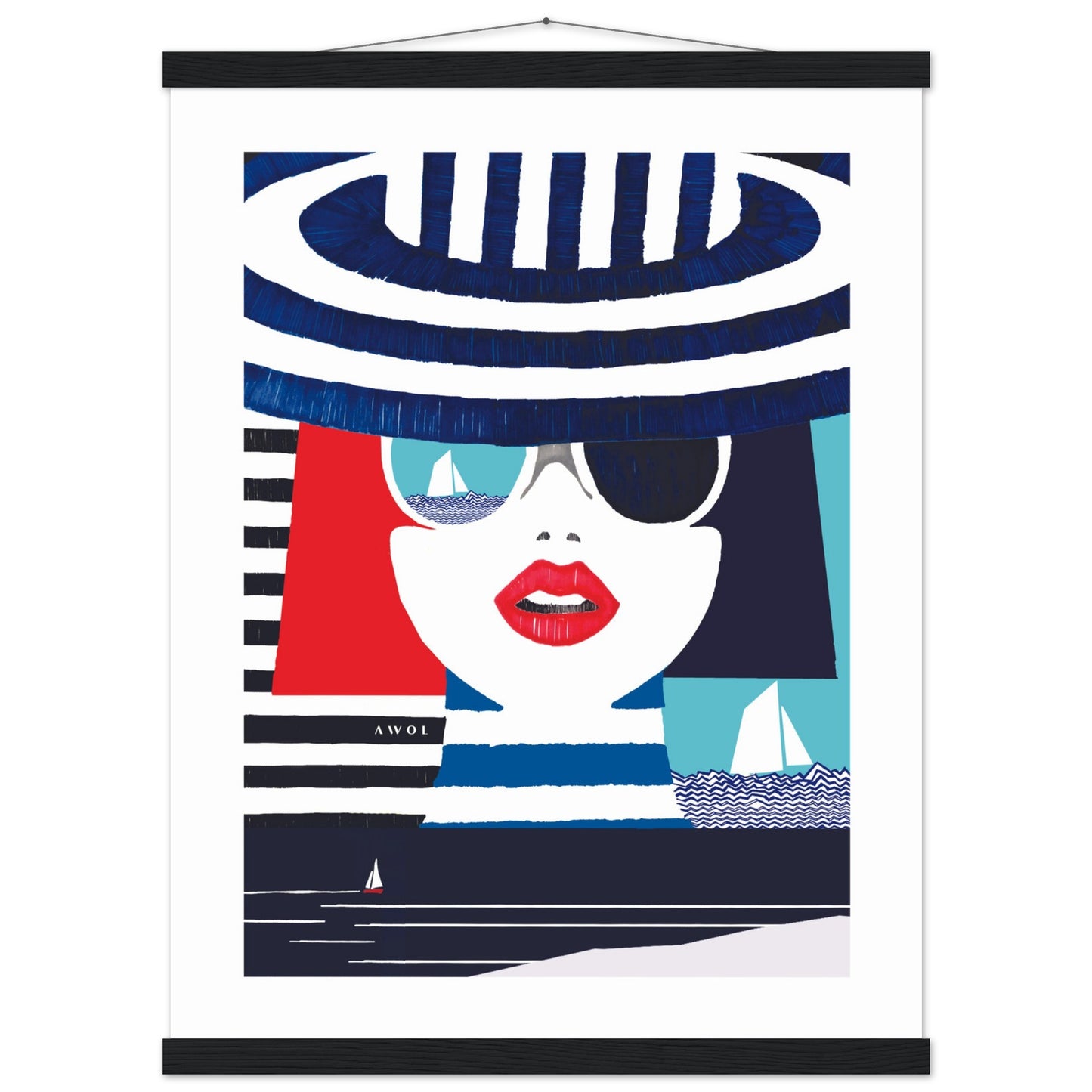 Colourful Mediterranean Wall Art Portrait On The Riviera: Beach Poster With Hanger