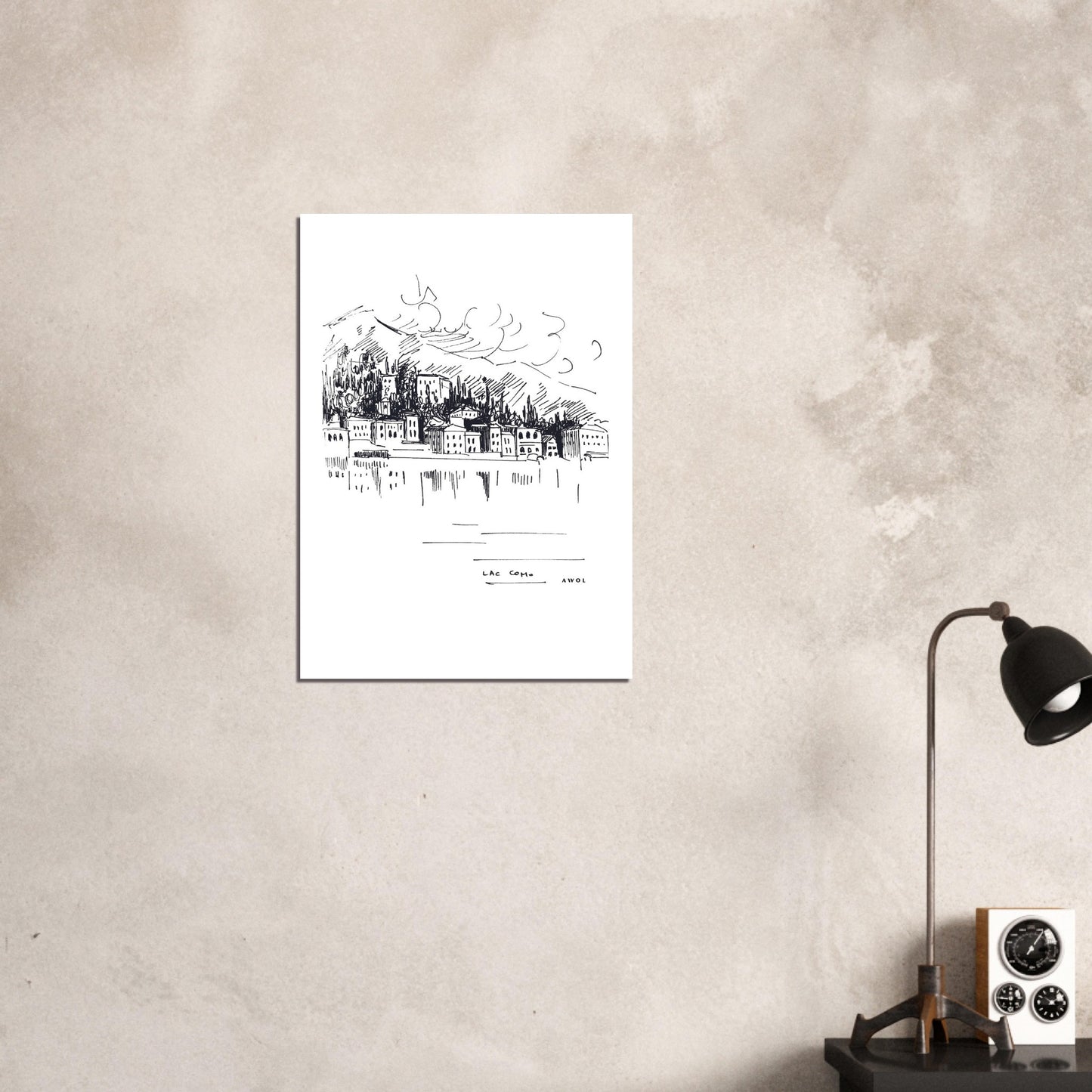 Lake Como, Italy Landscape Art With Mountain Town: Poster Print