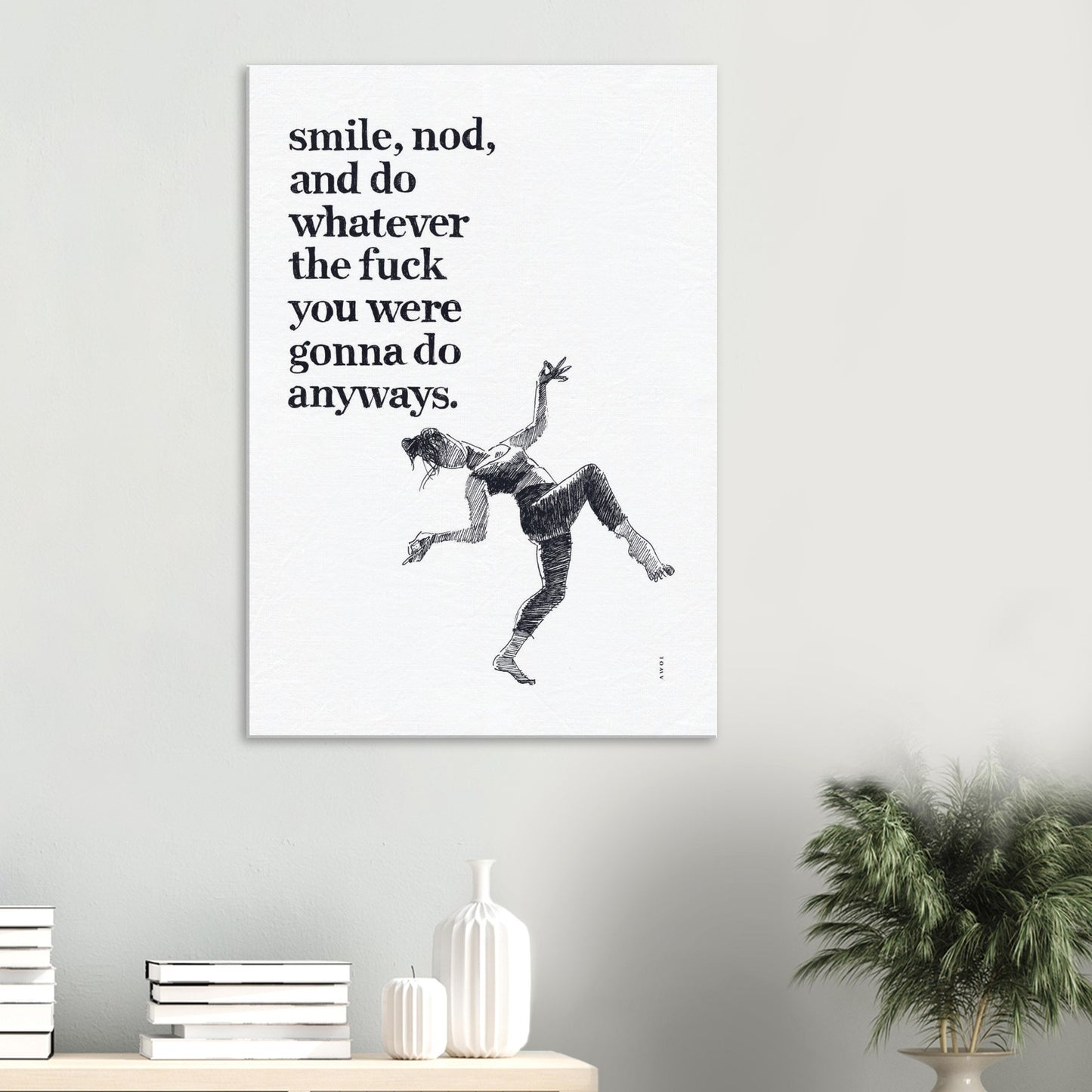 Smile And Nod, Daily Affirmation Dancing Woman: Art Print On Canvas