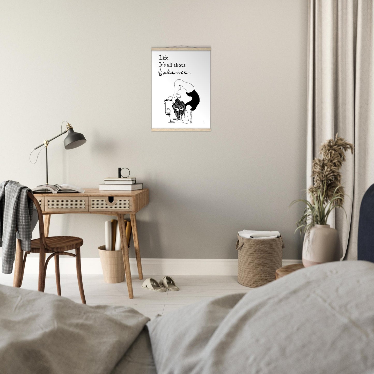 Funny Yoga Art Print With Spiritual Quote, Yoga Pose And Wine, Poster Print with Hanger
