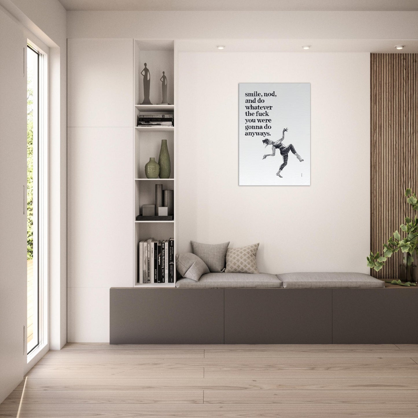 Smile And Nod, Daily Affirmation Dancing Woman: Art Print On Canvas