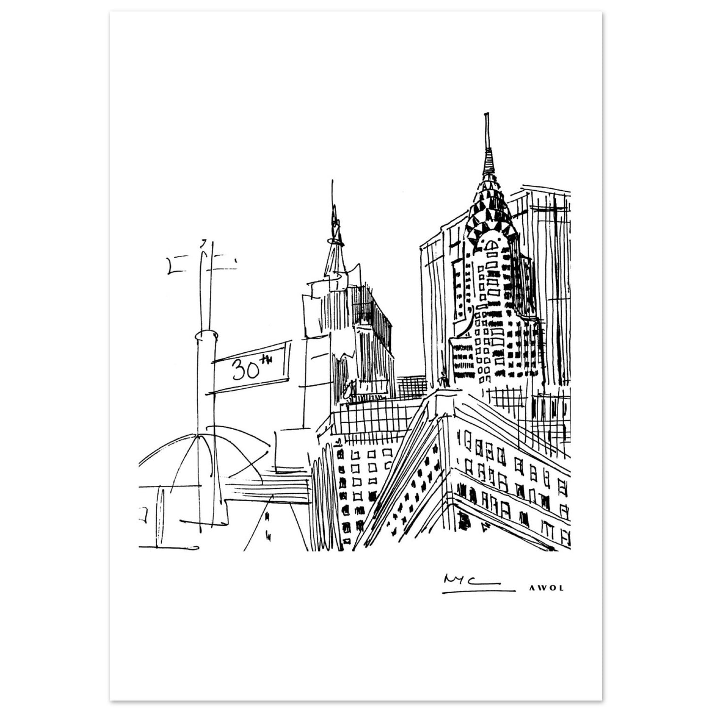 New York City Skyline Art, Iconic Skyscrapers: Poster Print