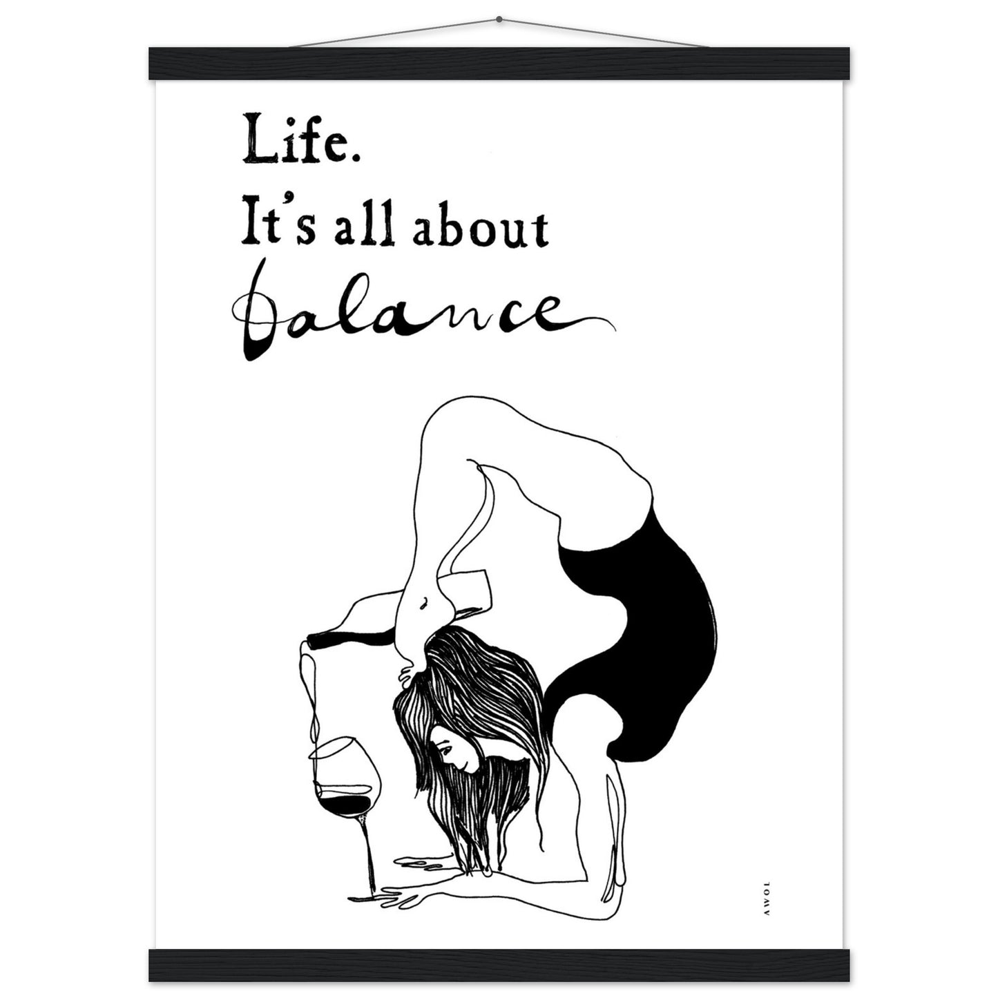 Funny Yoga Art Print With Spiritual Quote, Yoga Pose And Wine, Poster Print with Hanger