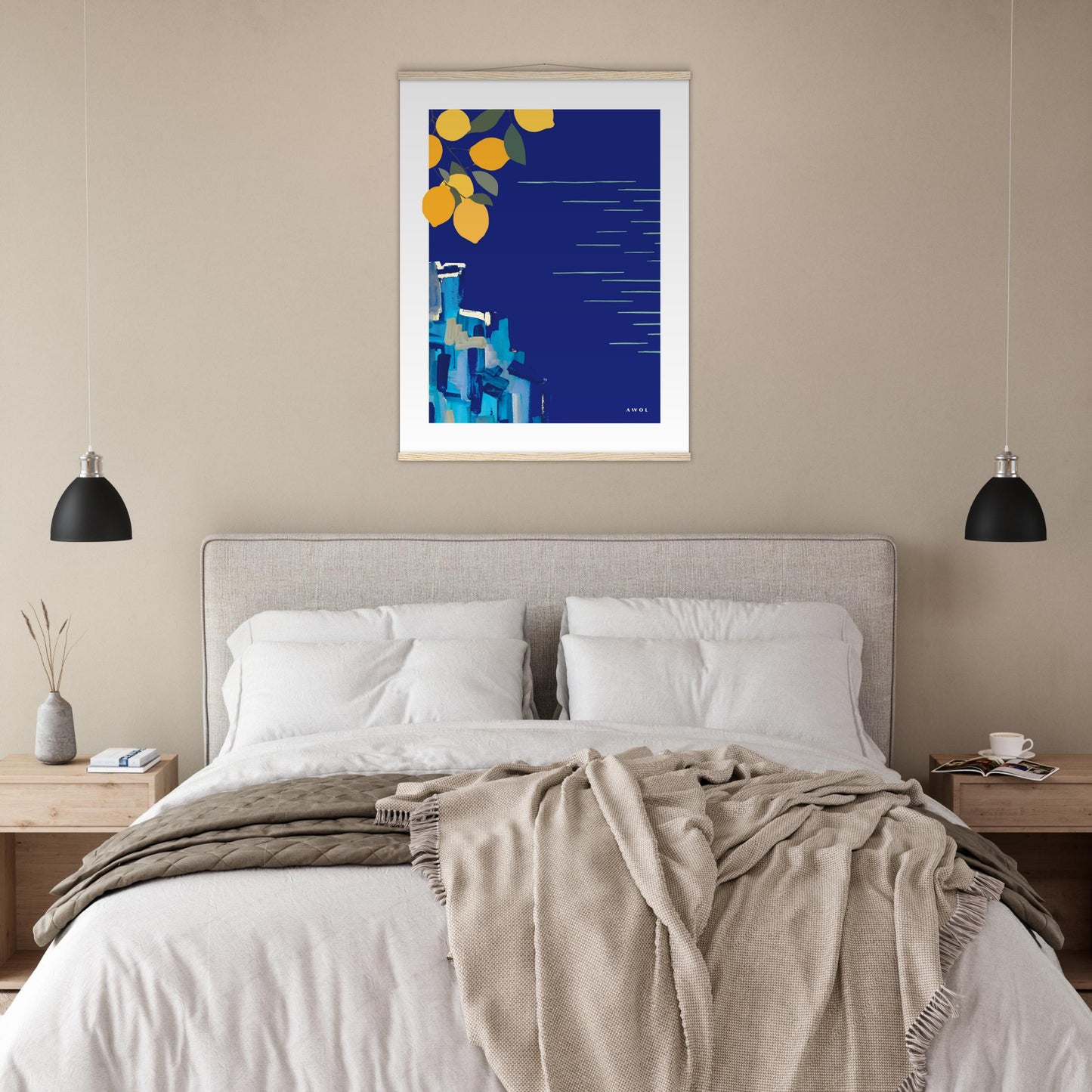 Mediterranean Seascape Art: Blue Seas And Lemons, Travel Poster with Hanger