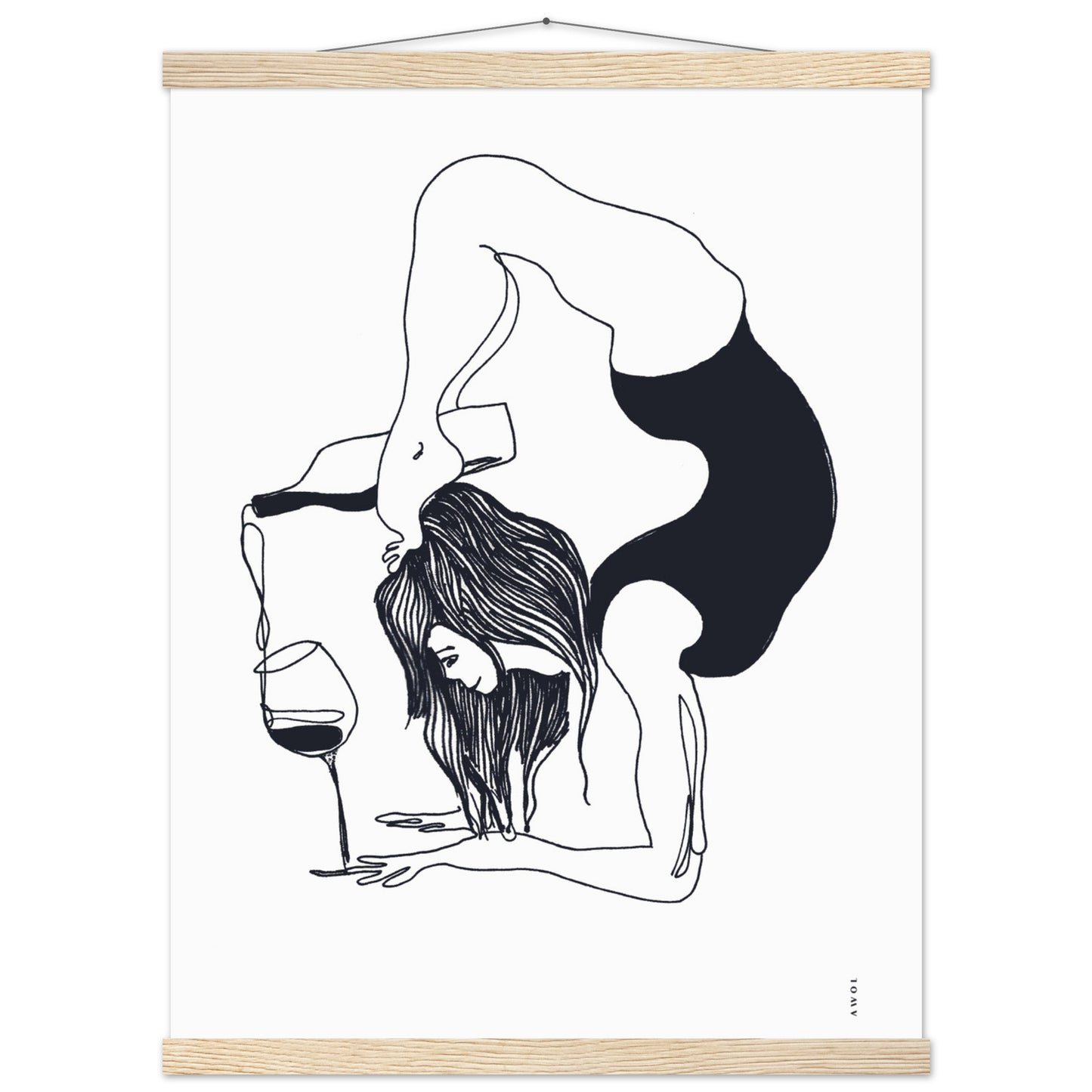 Funny Yoga Art With Wine And Woman In Yoga Pose, Poster with Hanger