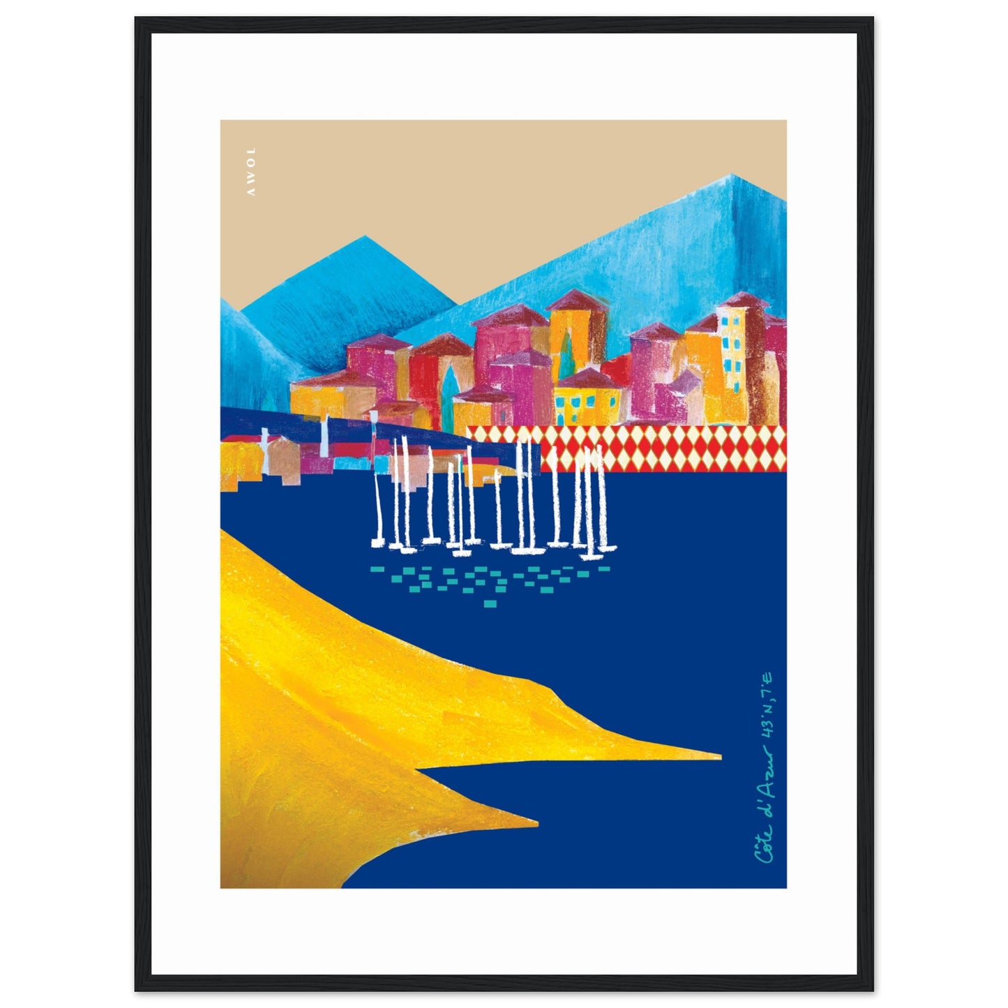 Colourful Beach Towns In The South of France Poster: Framed Art Print