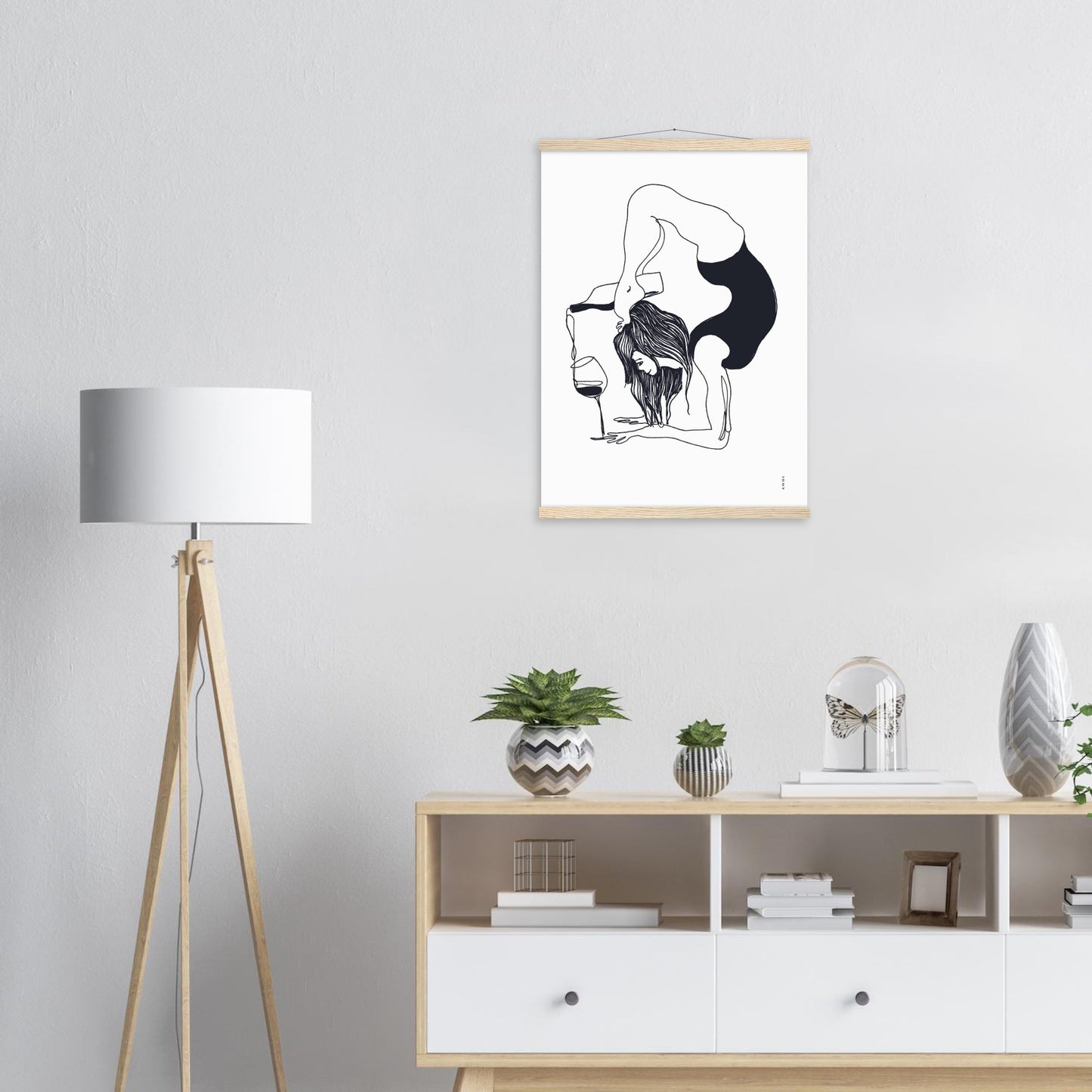 Funny Yoga Art With Wine And Woman In Yoga Pose, Poster with Hanger
