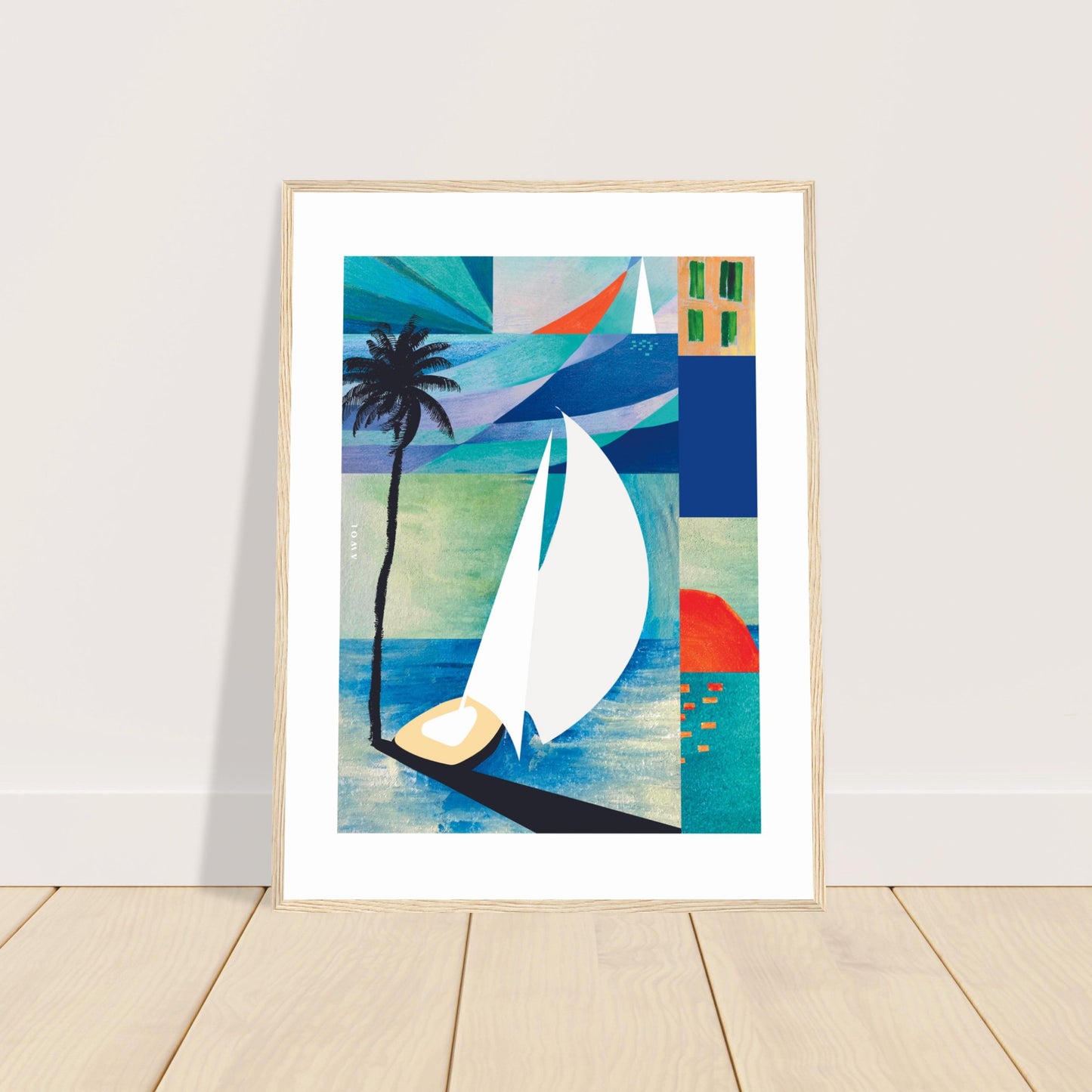 Sunrise, Sailboat And Palm Tree Beach, Sea Art : Framed Art Print