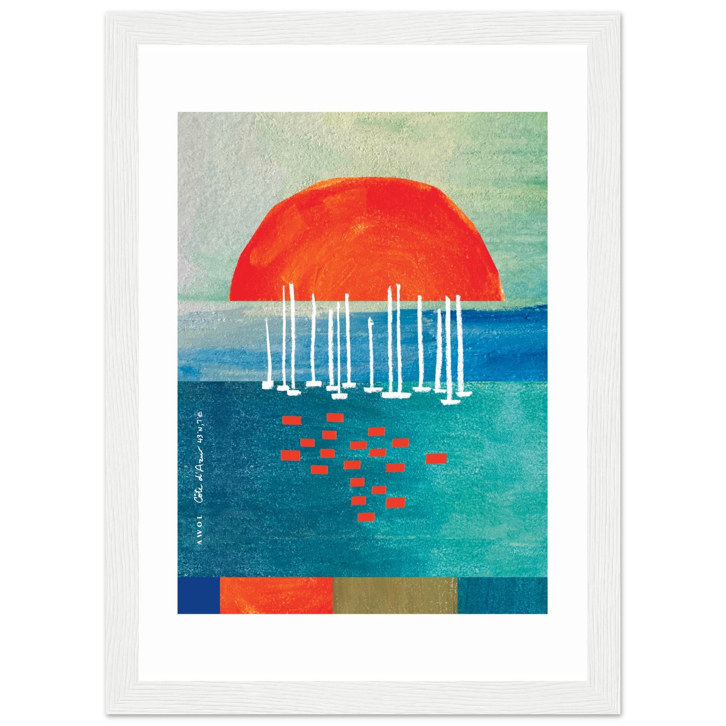 Sunrise Over The Sea, Colourful Seaside Landscape Artwork: Framed Print