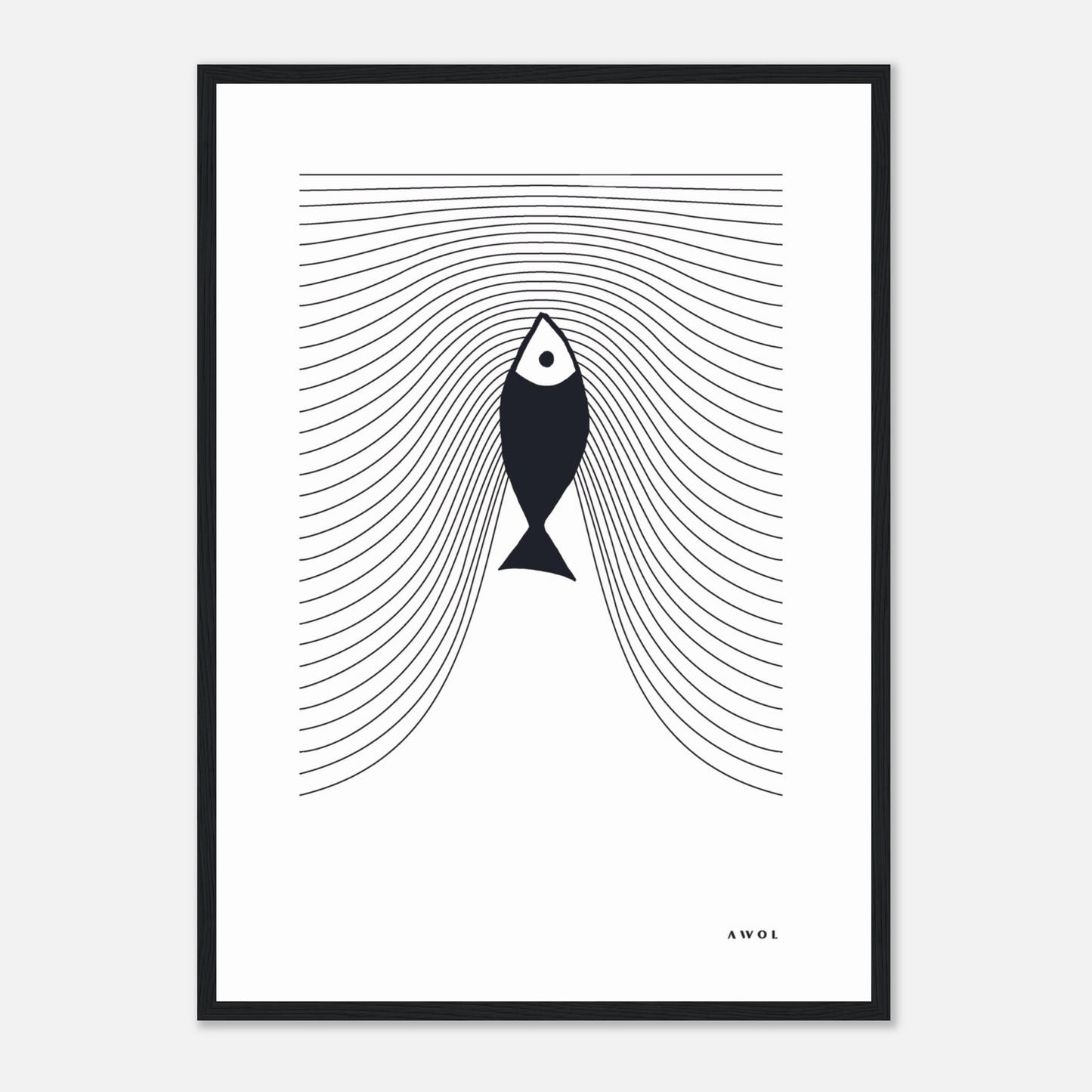 Minimalist Fish Swimming Upstream, Scandinavian Wall Art, Framed Art Print