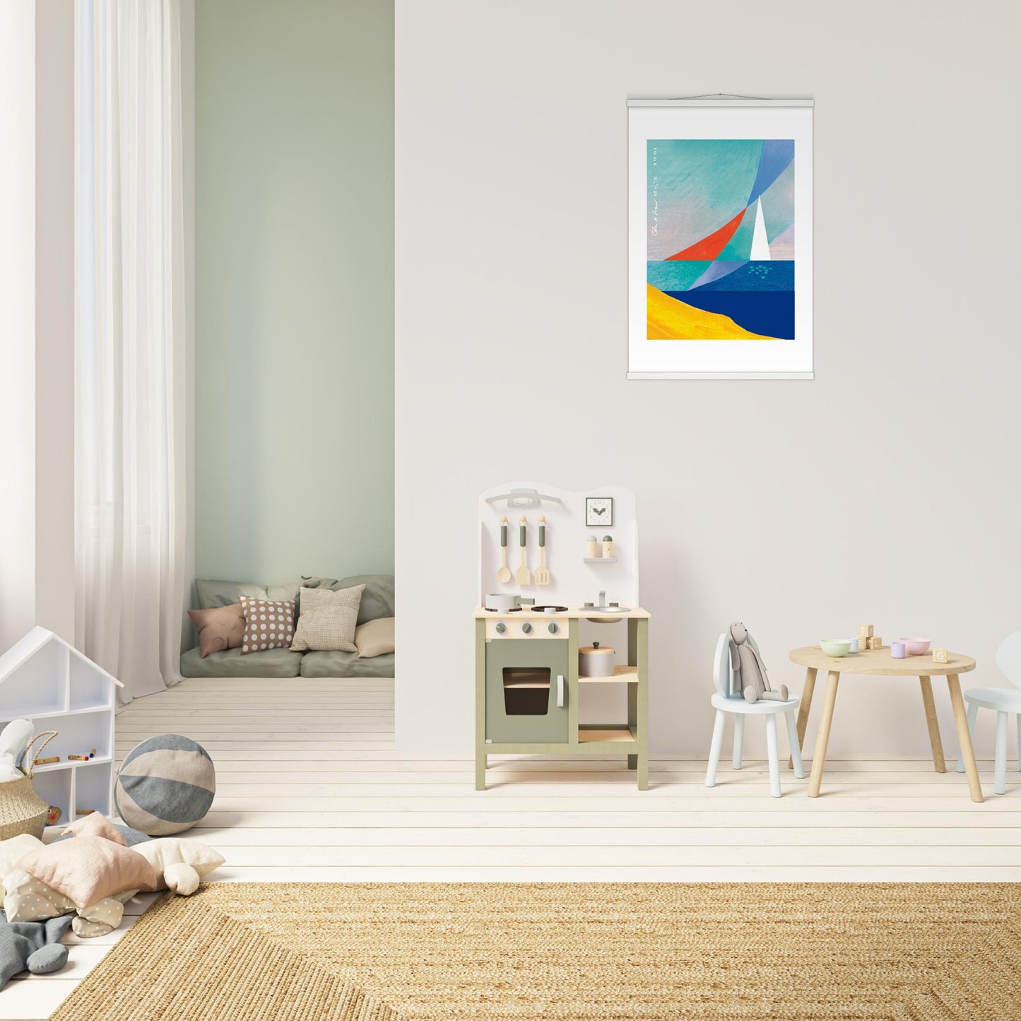 Sailboat On Abstract Sea: Côte d'Azur Poster with Hanger