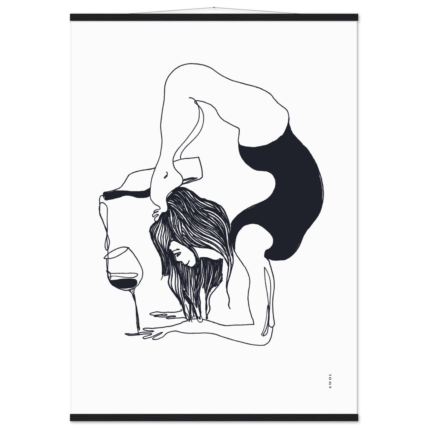 Funny Yoga Art With Wine And Woman In Yoga Pose, Poster with Hanger