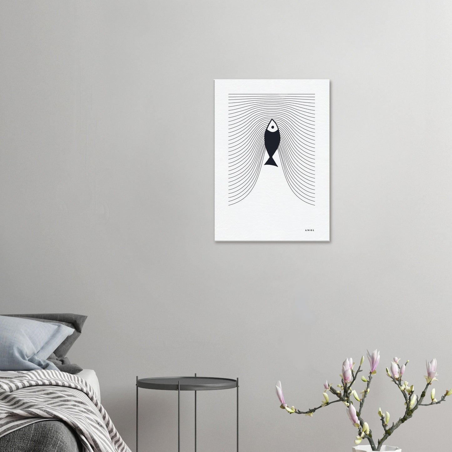 Fish Swimming In Abstract Sea, Scandinavian Wall Art: Canvas Print