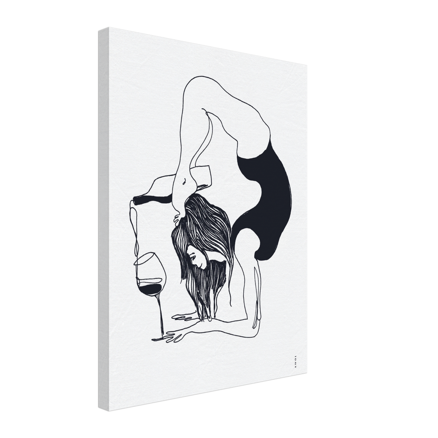 Funny Yoga Art On Canvas:  Minimalist Art Of Yoga Pose On Canvas With Wine
