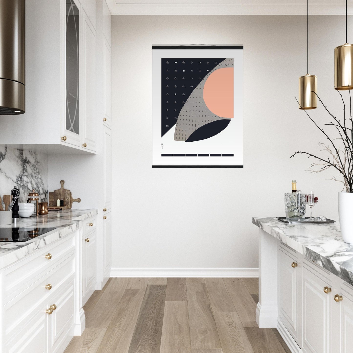 Scandinavian Art Print With Minimalist Pattern, Collage Art: Poster with Hanger