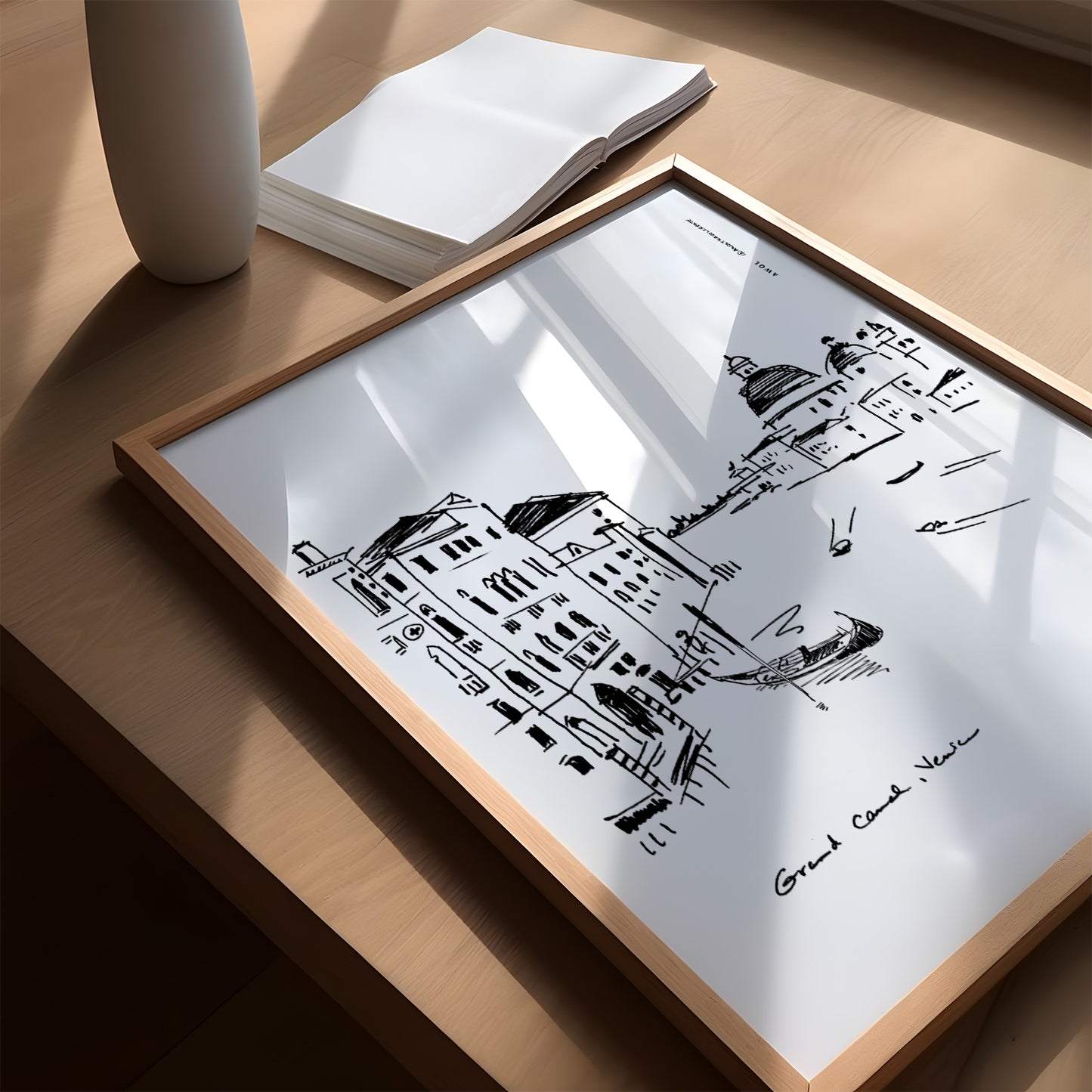 Venice Grand Canal, Black And White Italy: Wooden Framed Poster
