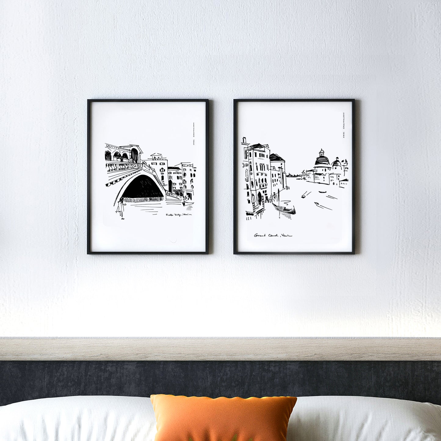 Venice Grand Canal, Black And White Italy Travel Poster with Hanger