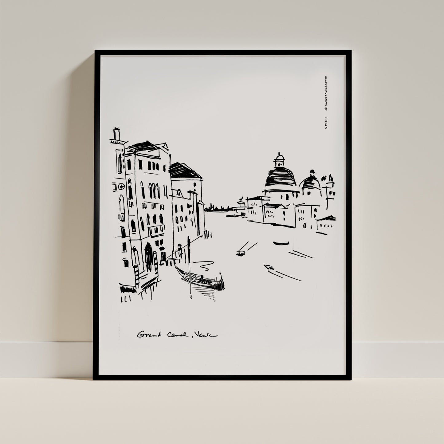 Venice Grand Canal, Black And White Italy: Wooden Framed Poster