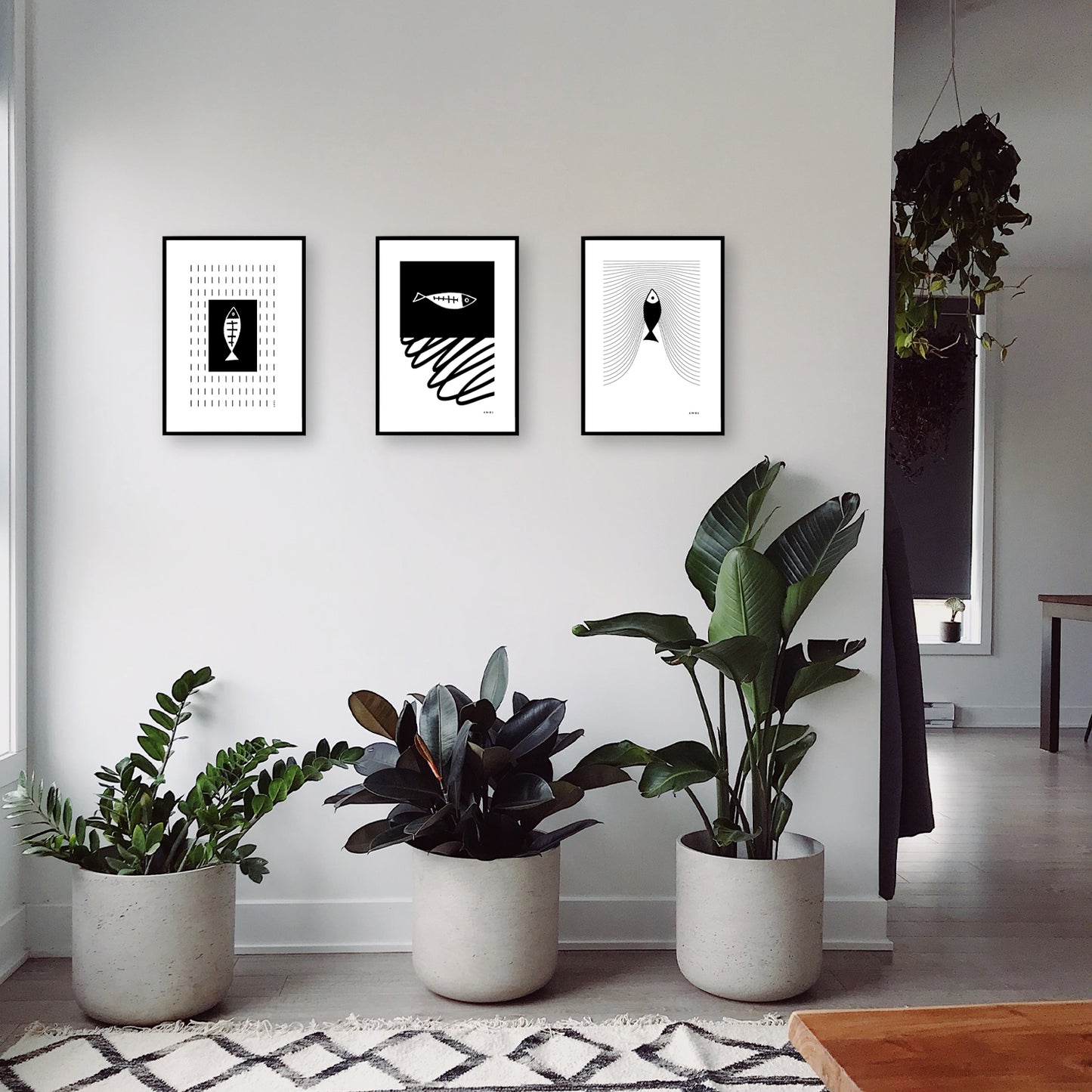 Minimalist Wall Decor, Scandinavian Wall Art With Fish: Framed Art Print