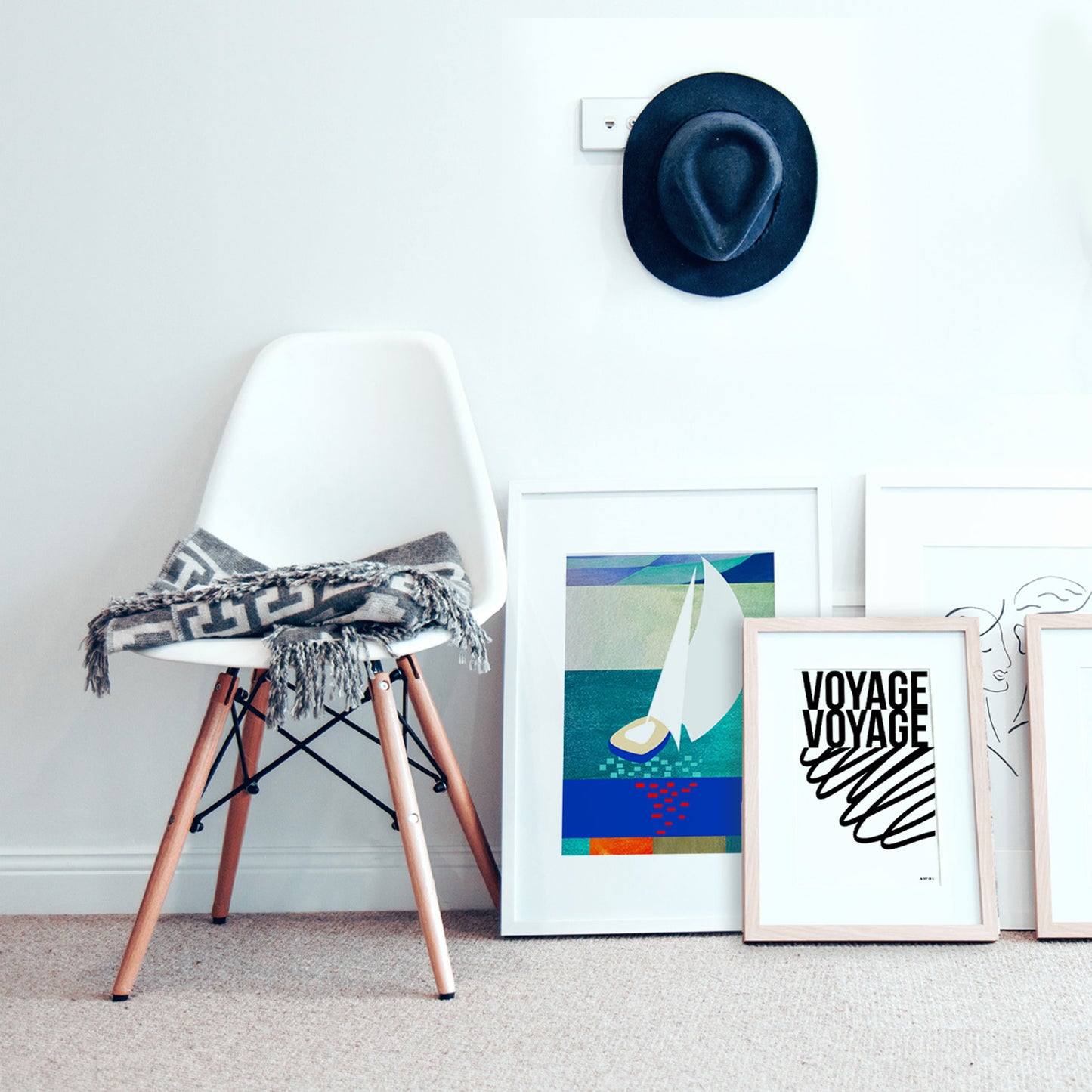 White Sailboat At Sunset On The Sea With Graphic Reflection: French Rivera: Classic Matte Paper Wooden Framed Poster