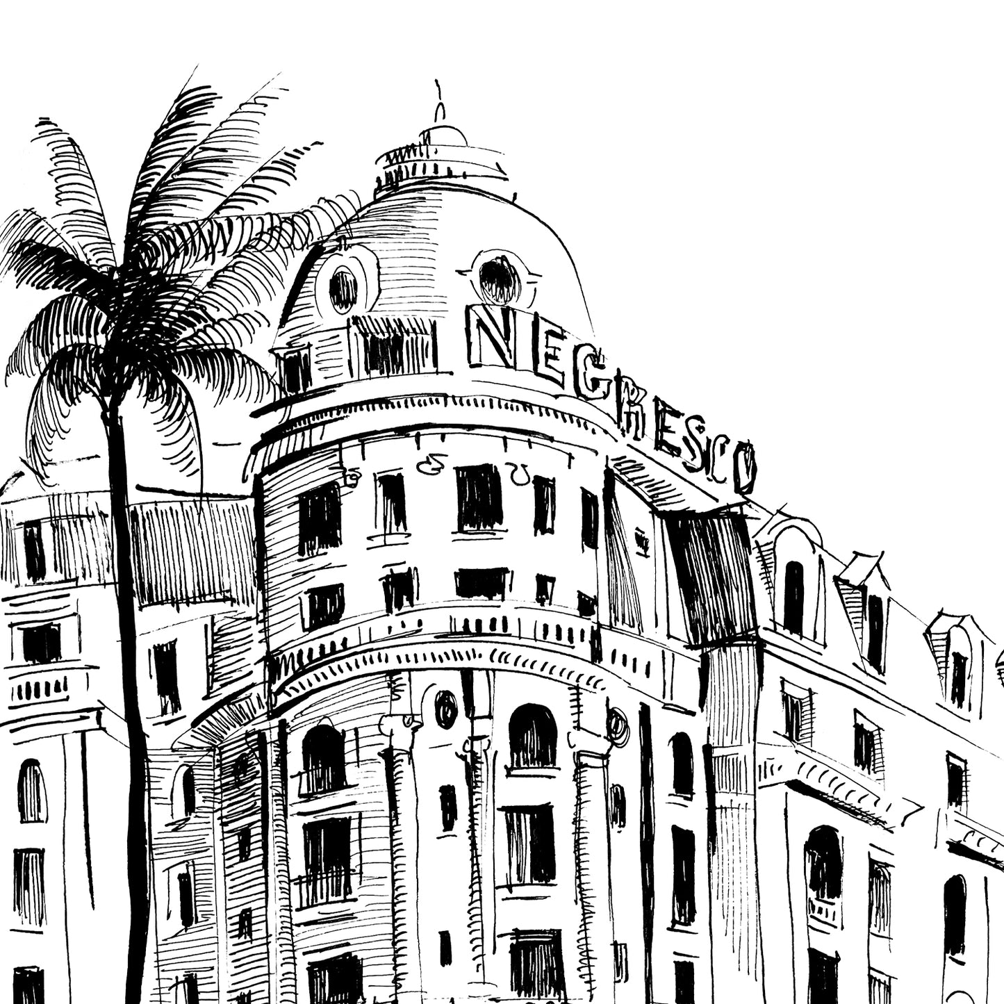 French Riviera Glamour With Palm Trees Art Print: Negresco Hotel Poster Print