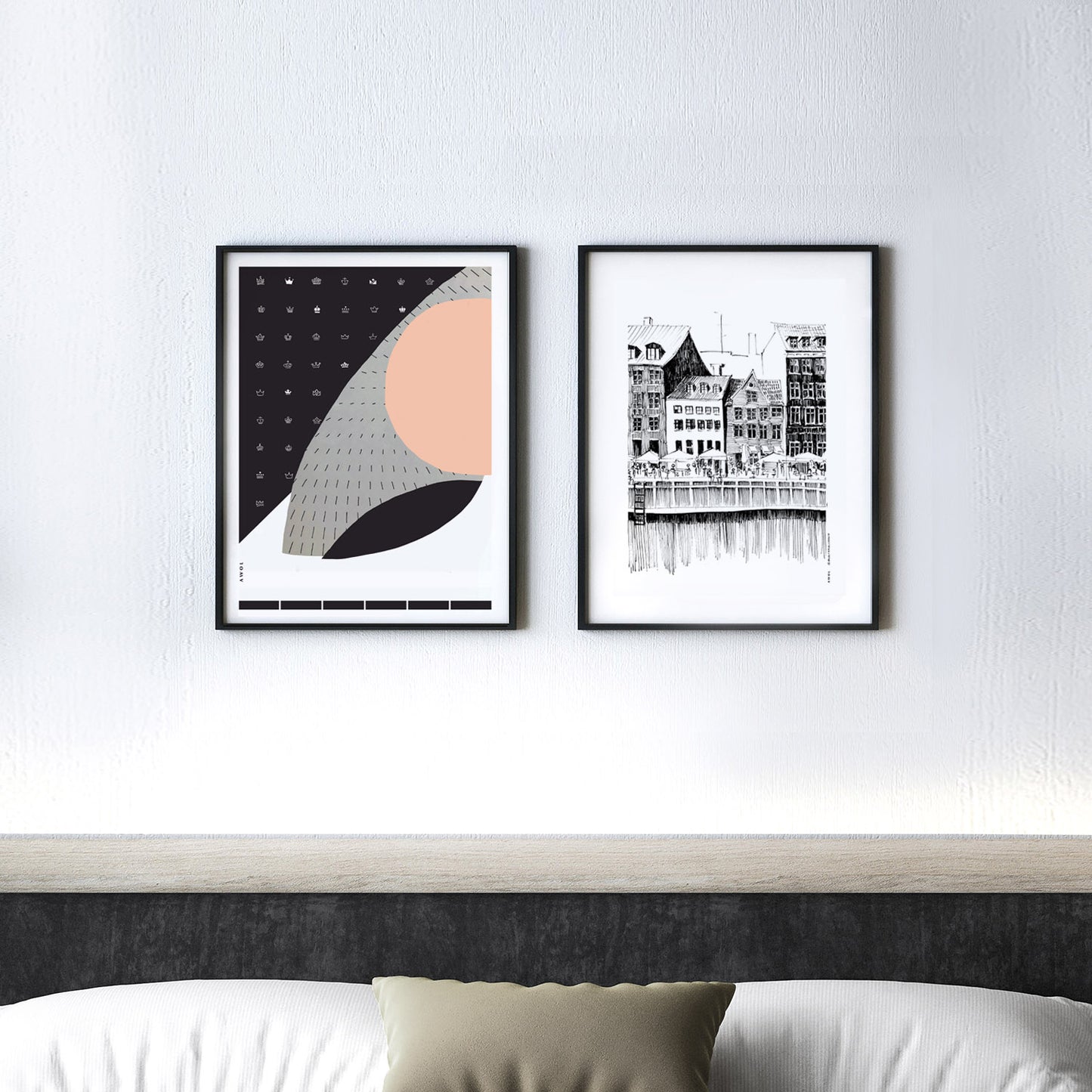 Saturday Afternoon With Cafés And Historic Houses In Copenhagen, Wooden Framed Art Print On Premium Paper