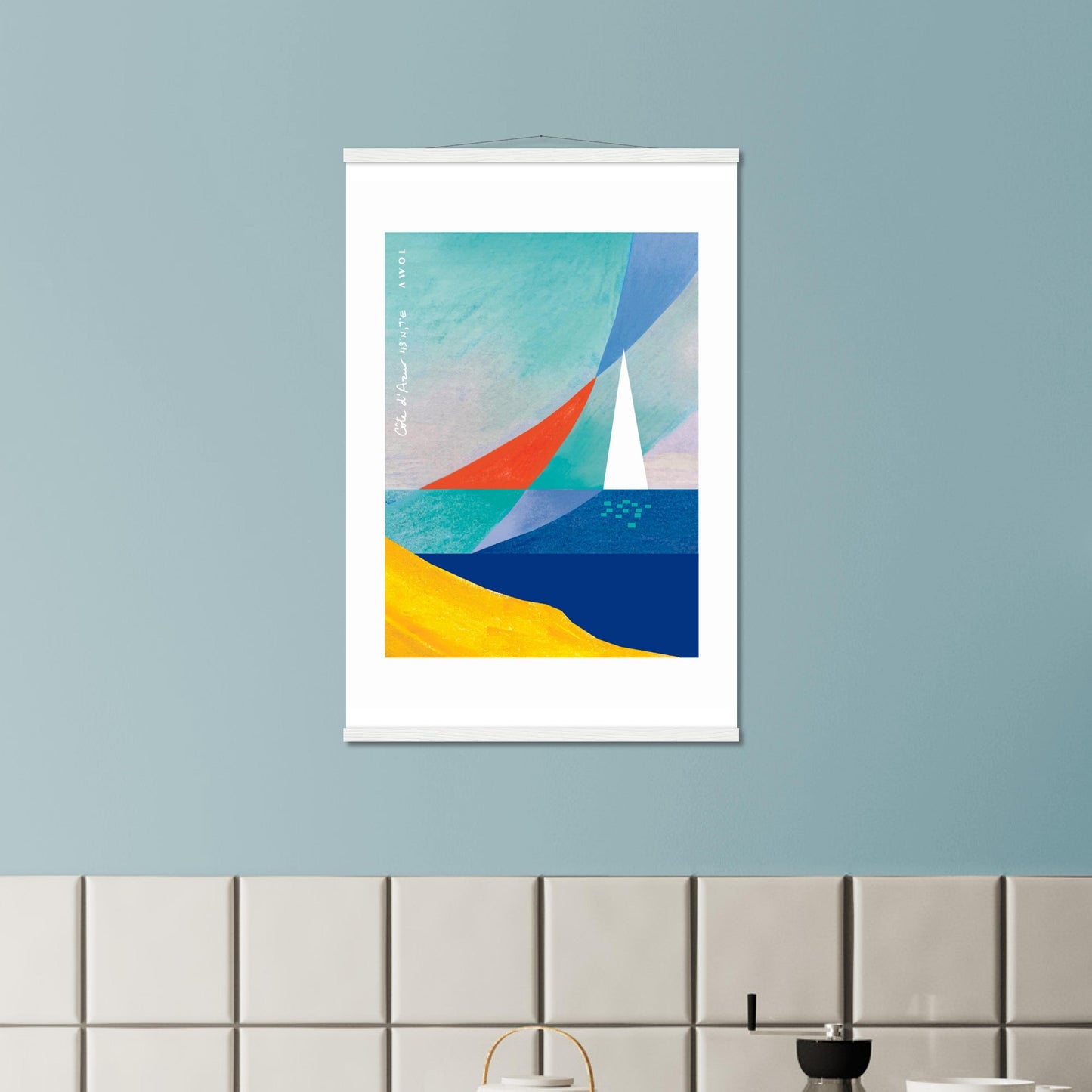 Sailboat On Abstract Sea: Côte d'Azur Poster with Hanger