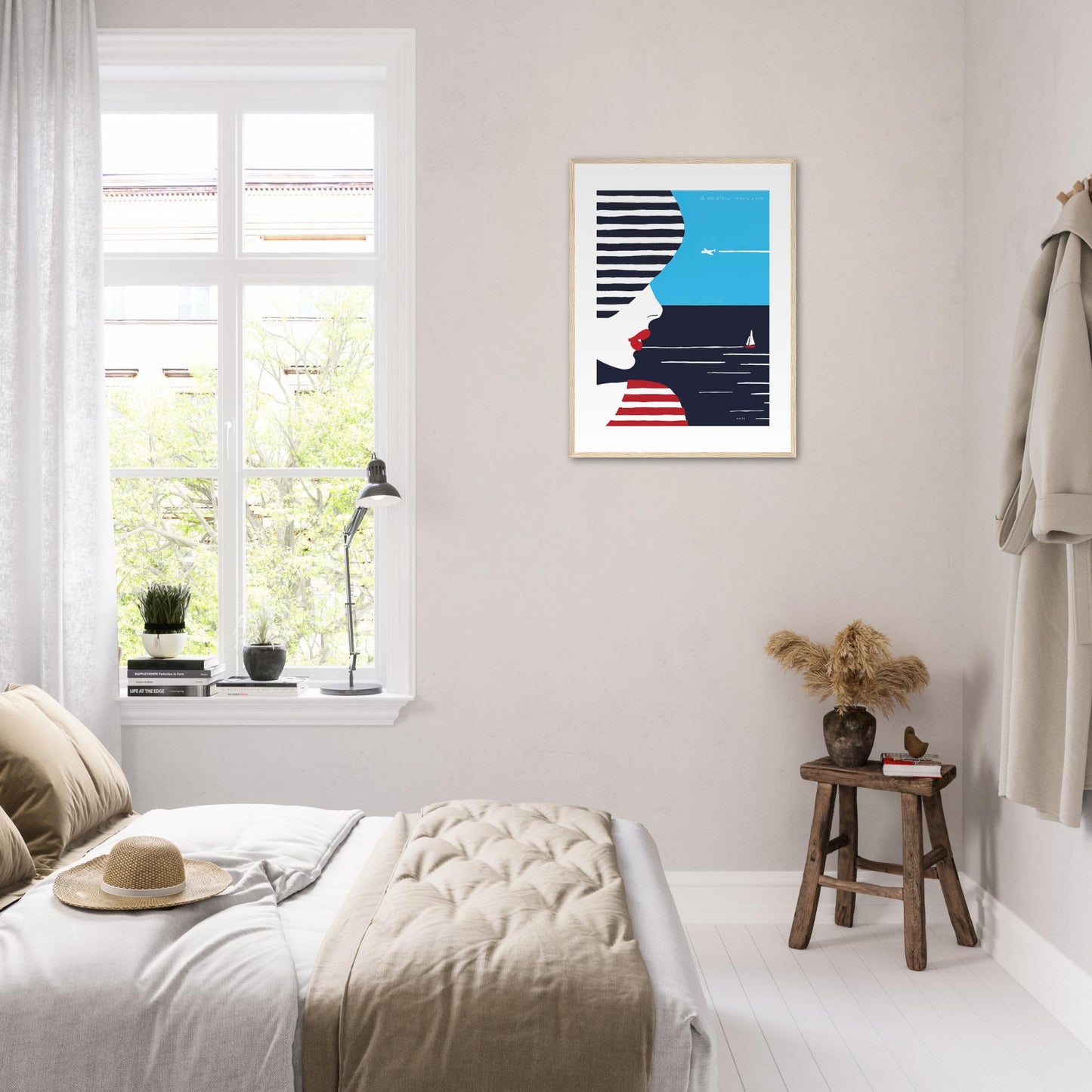 Portrait Of A Woman Looking At The Sea In The South Of France: Slow Living: Classic Matte Paper Wooden Framed Art Print