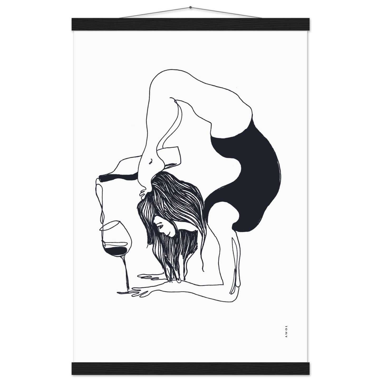 Funny Yoga Art With Wine And Woman In Yoga Pose, Poster with Hanger