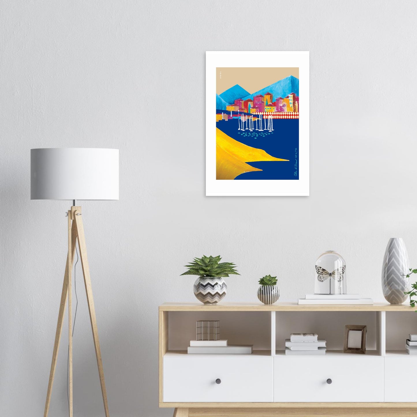 Colourful Seaside Landscape Art, Travel Poster Of The French Riviera: Aluminum Art Print