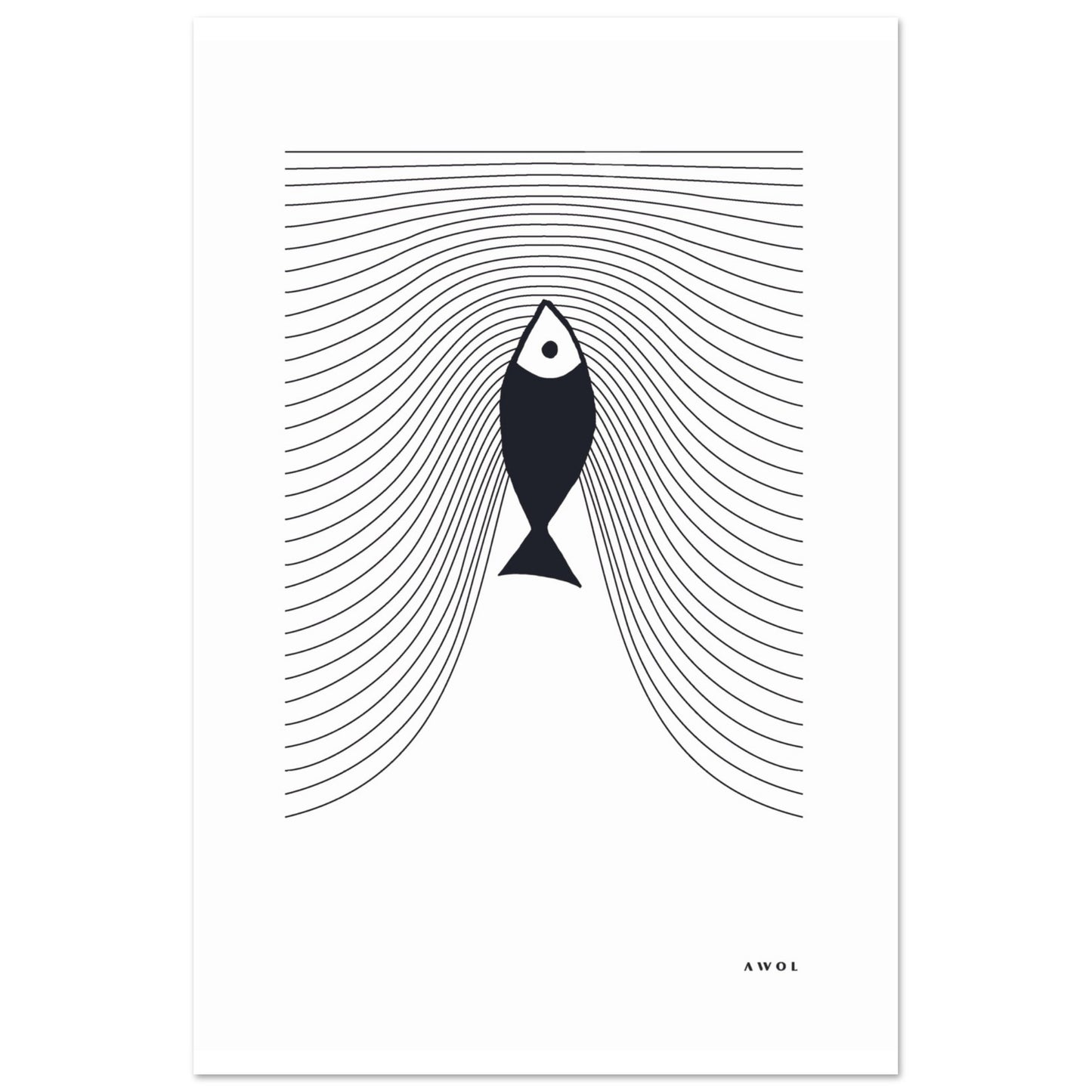 Minimalist Fish Art, Sardine Swimming In Abstract Sea: Scandinavian Poster Print
