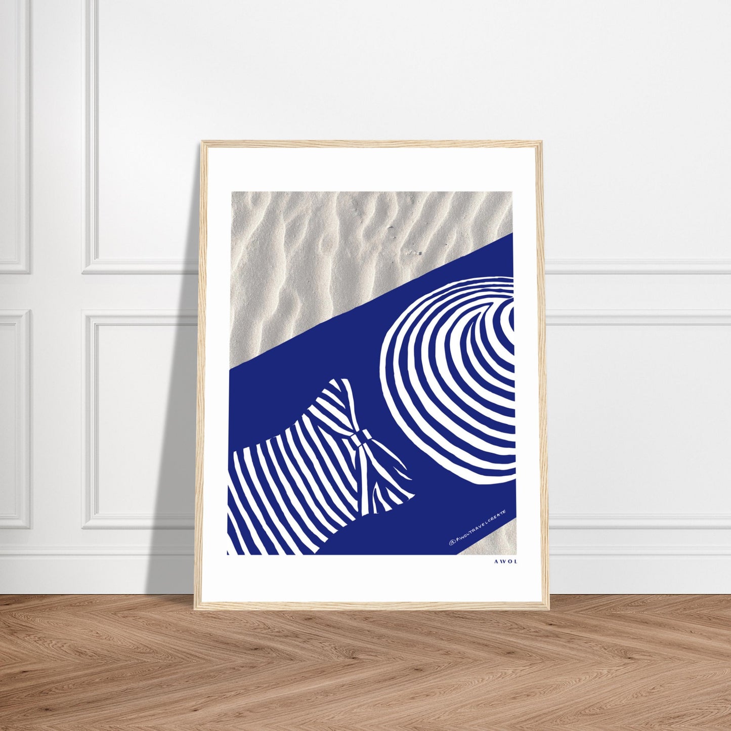 Woman In Oversized Hat And Stripes Sleeping On The Beach: Island Mood Classic Matte Paper Wooden Framed Art Print