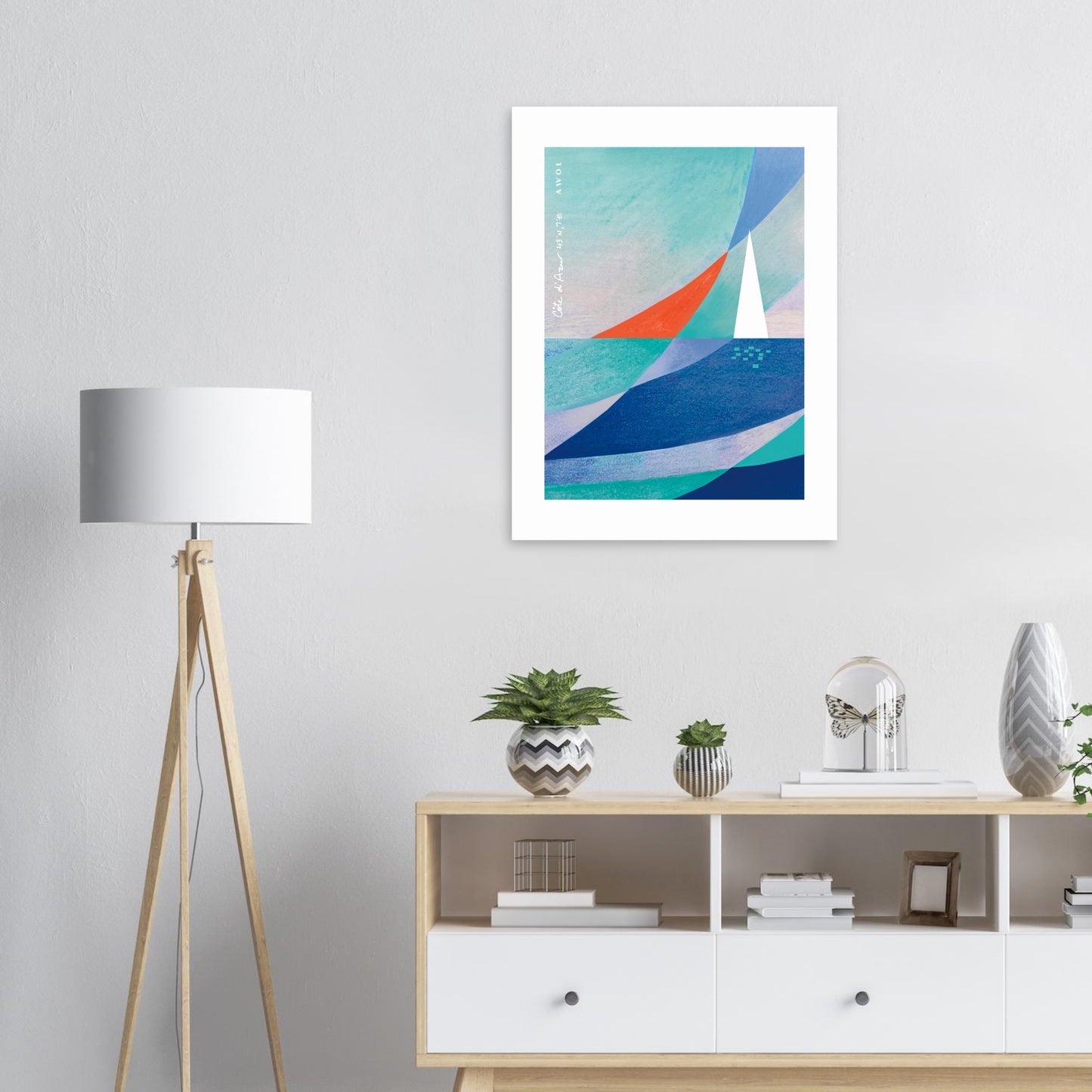 Sailing On Windy Seas, Abstract Sea Wall Art With Sailboat On The Med: Aluminum Print