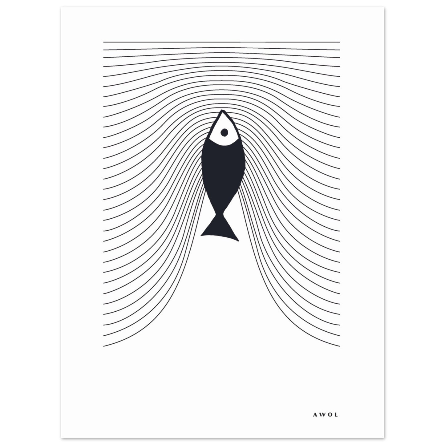 Minimalist Fish Art, Sardine Swimming In Abstract Sea: Scandinavian Poster Print