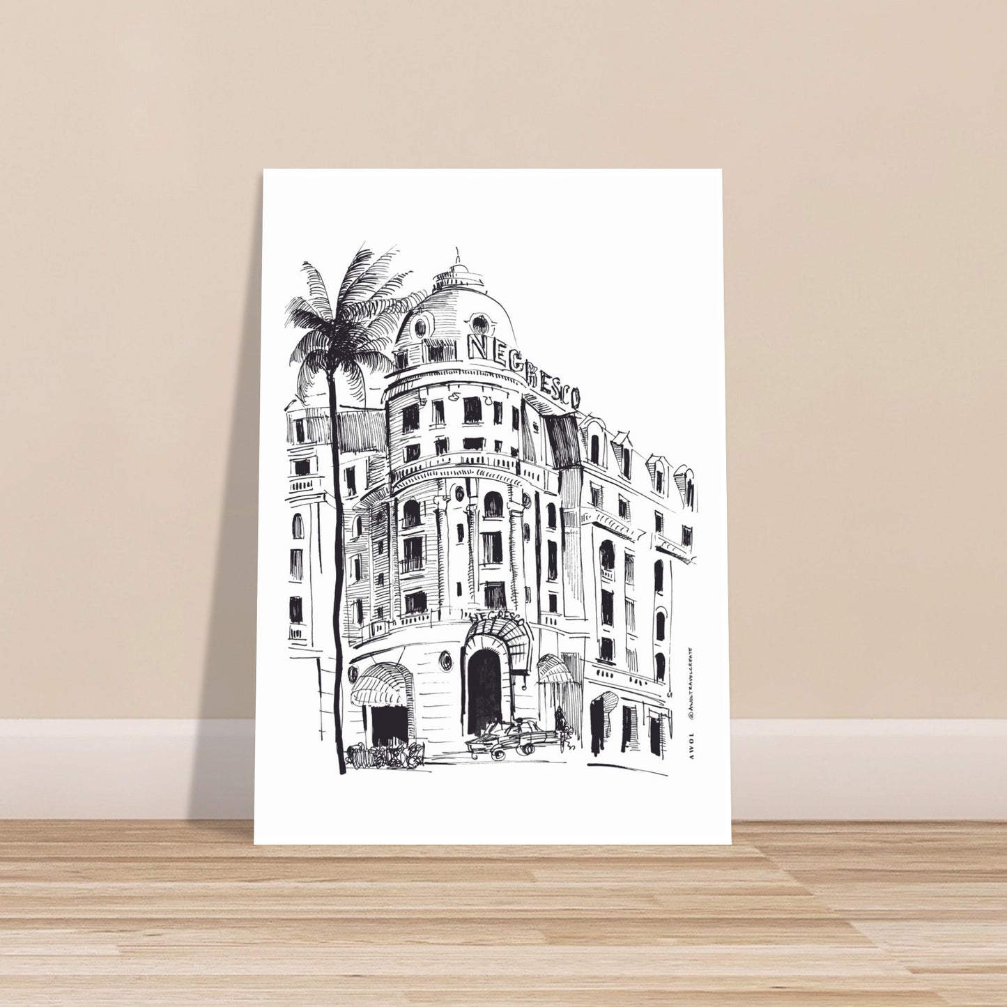 French Riviera Glamour With Palm Trees Art Print: Negresco Hotel Poster Print