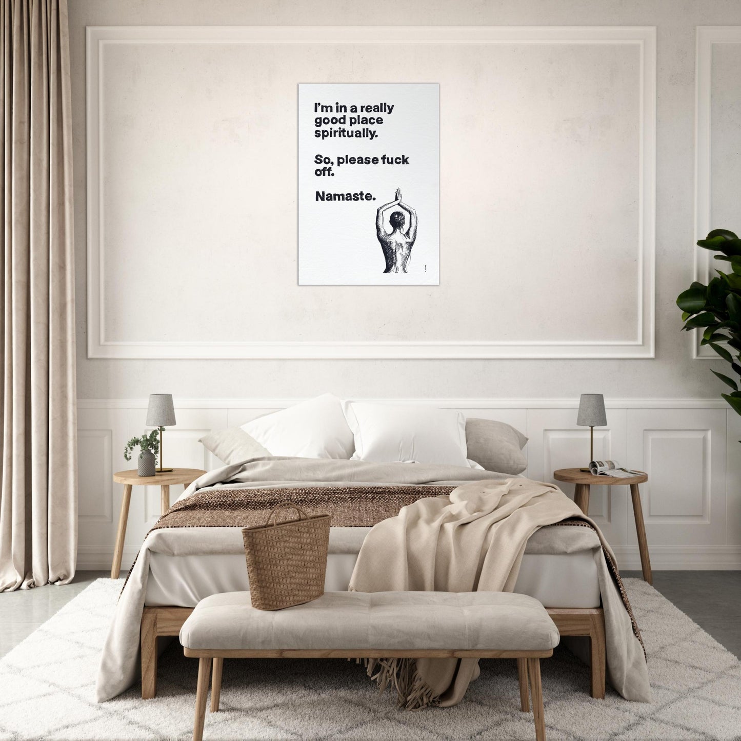 Funny Namaste Yoga Art: I Am In A Good Place Please Fuck Off: Canvas Art Print
