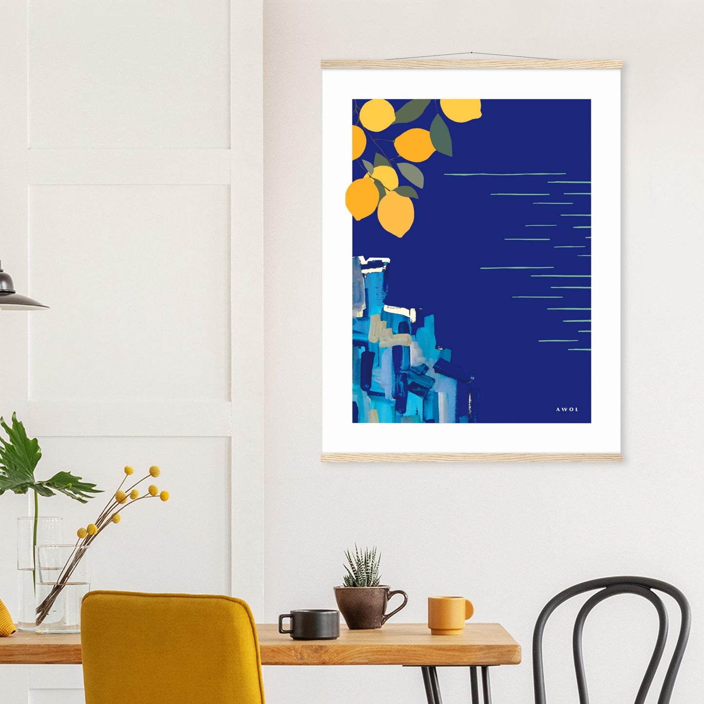 Mediterranean Seascape Art: Blue Seas And Lemons, Travel Poster with Hanger