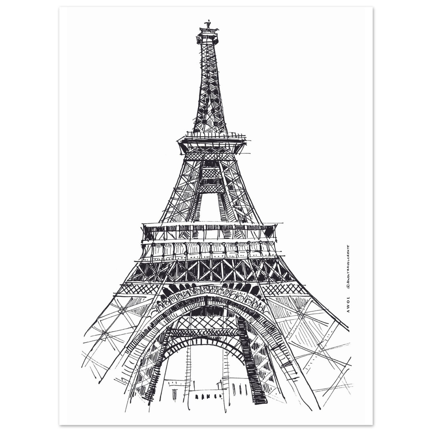 Paris Wall Art, Eiffel Tower In Black And White Art Print: France Travel Poster