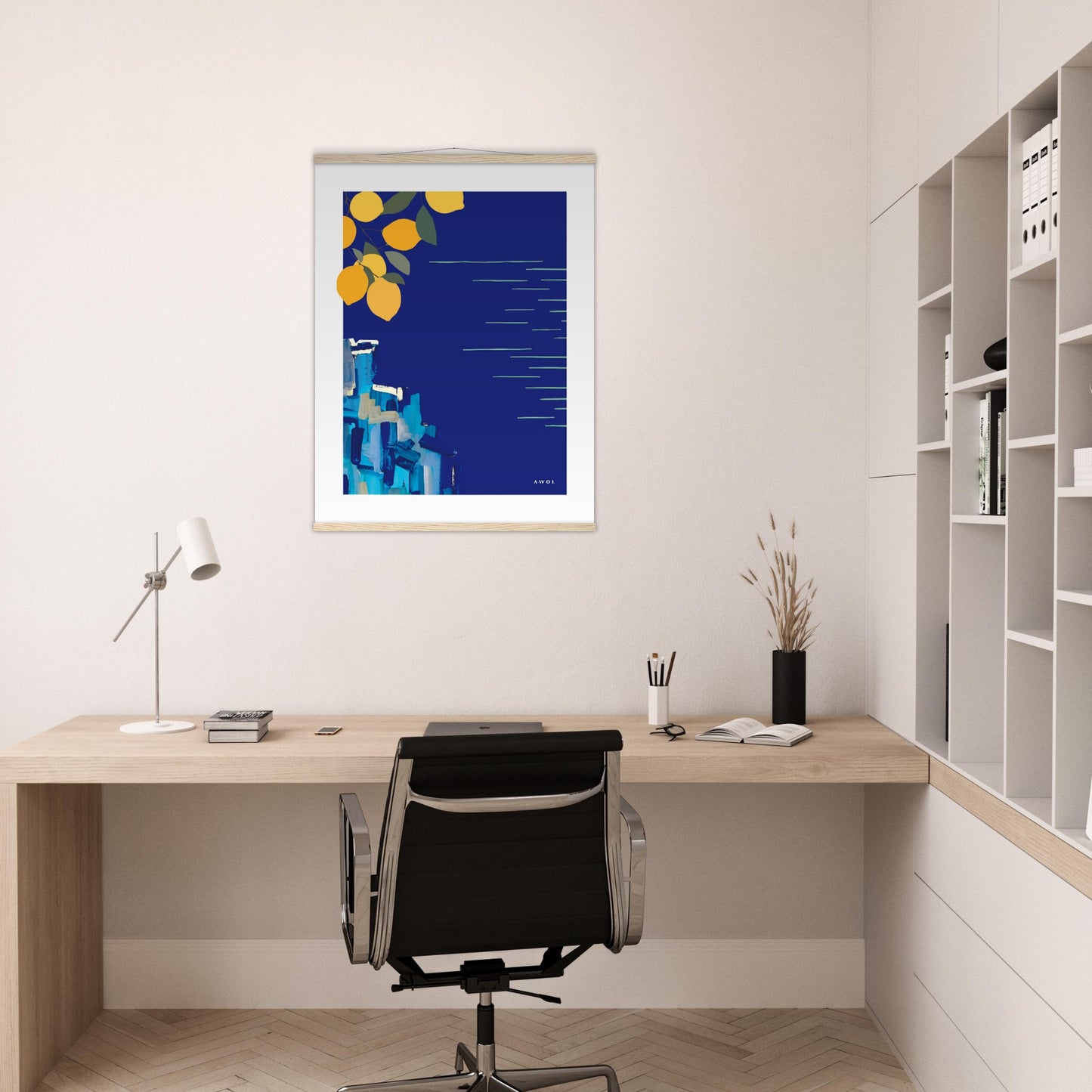 Mediterranean Seascape Art: Blue Seas And Lemons, Travel Poster with Hanger