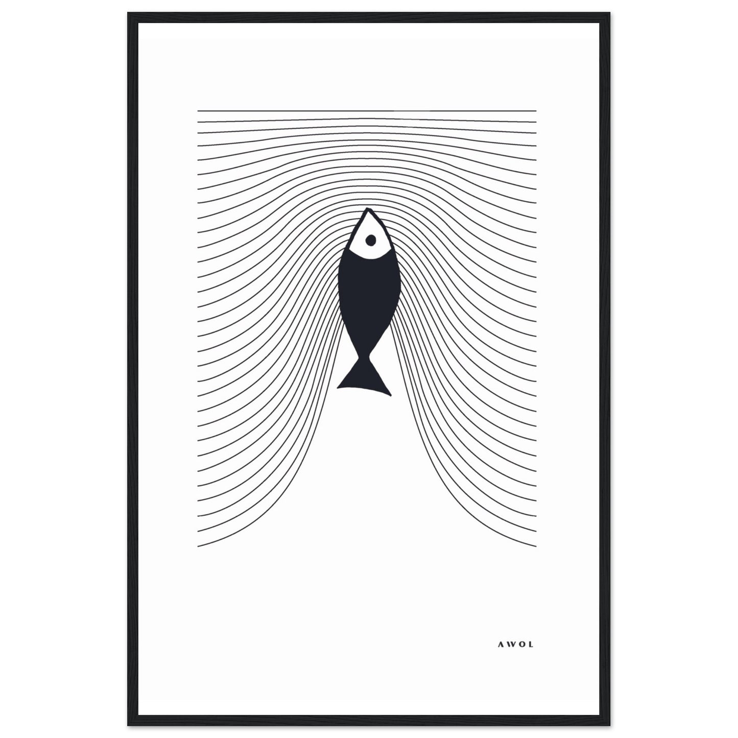 Minimalist Fish Swimming Upstream, Scandinavian Wall Art, Framed Art Print