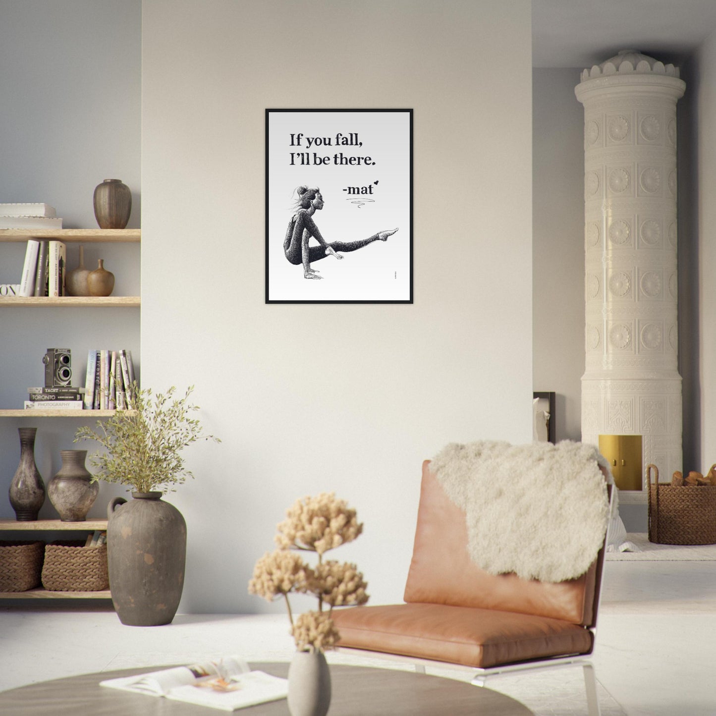 If You Fall, I'll Be There: Yoga Pose Art: Black And White Framed Print