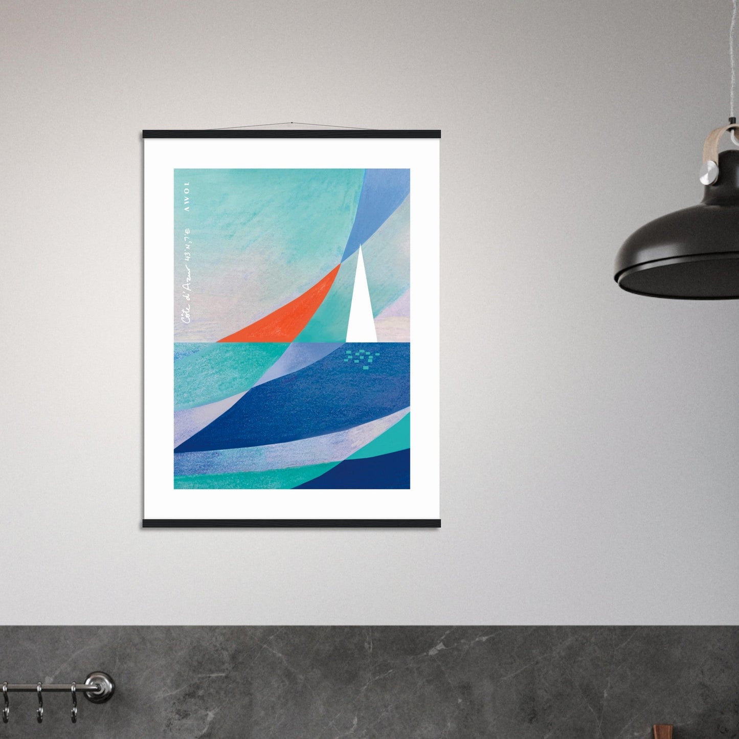 Abstract Art With Sailboat On The Mediterranean Sea: Poster with Hanger - Creations Awol