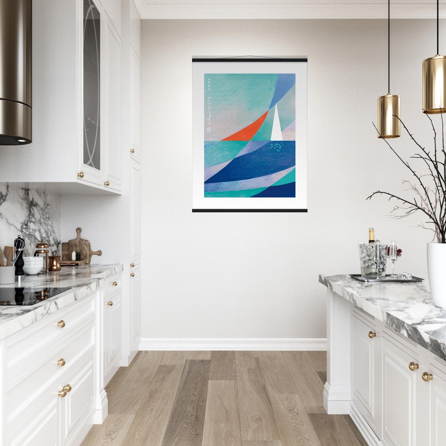 Abstract Art With Sailboat On The Mediterranean Sea: Poster with Hanger - Creations Awol