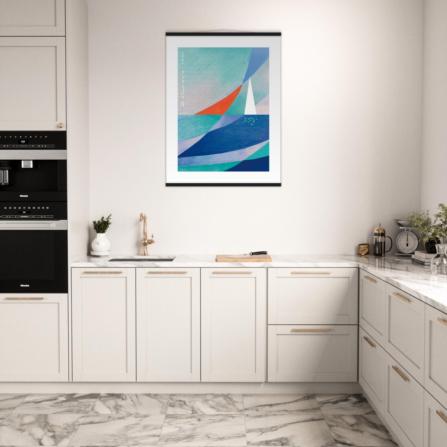 Abstract Art With Sailboat On The Mediterranean Sea: Poster with Hanger - Creations Awol