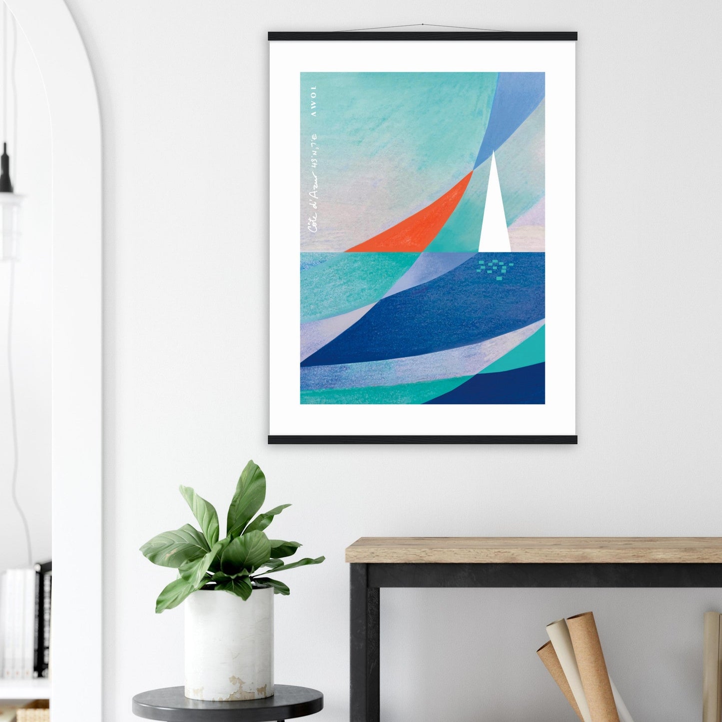 Abstract Art With Sailboat On The Mediterranean Sea: Poster with Hanger - Creations Awol