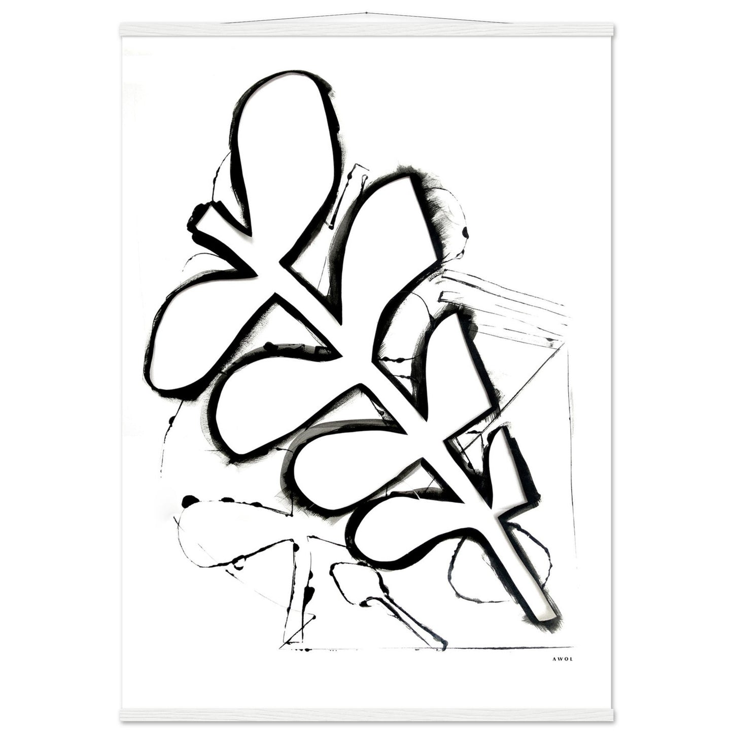 Abstract Black and White Plant Art Print: Poster with Hanger - Creations Awol