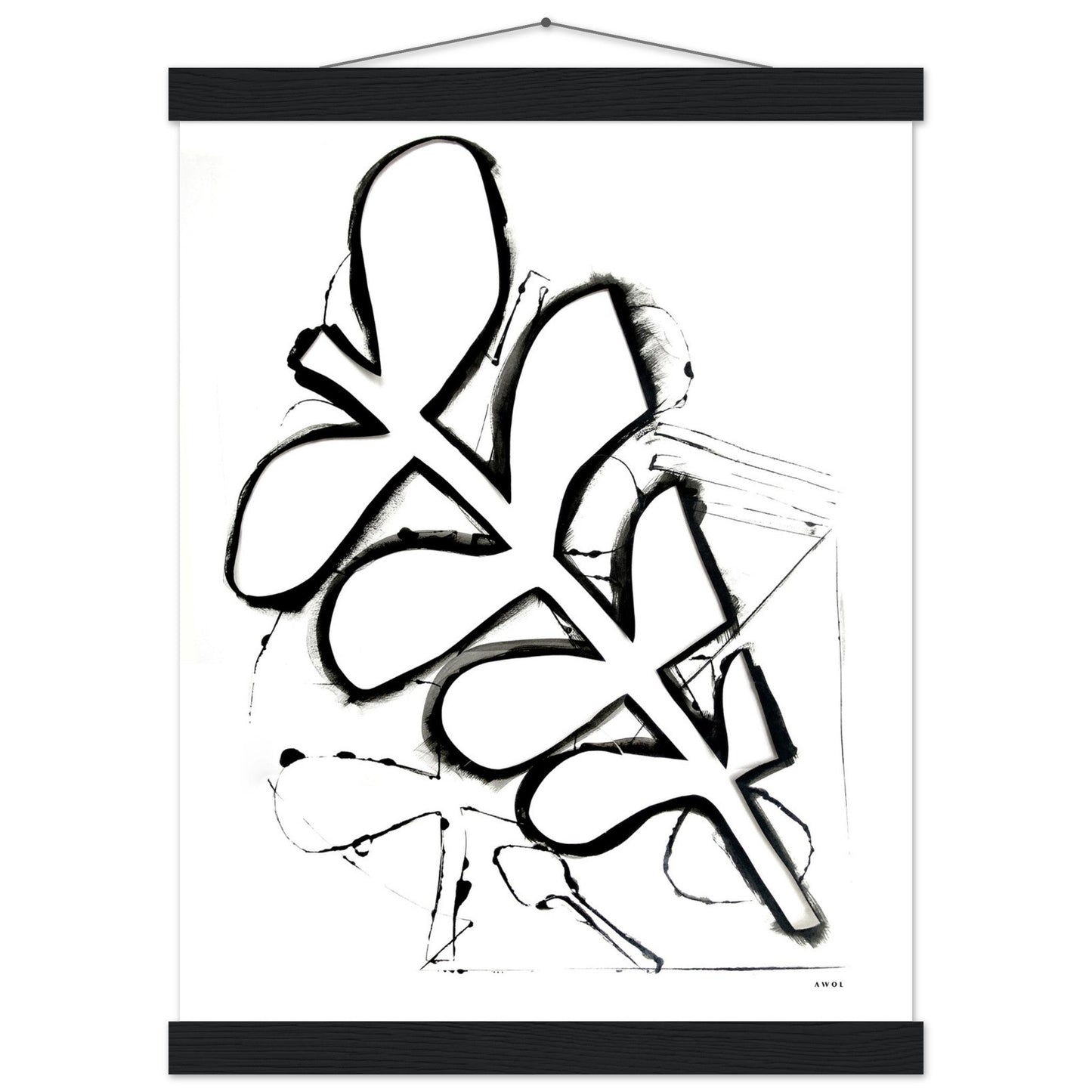 Abstract Black and White Plant Art Print: Poster with Hanger - Creations Awol