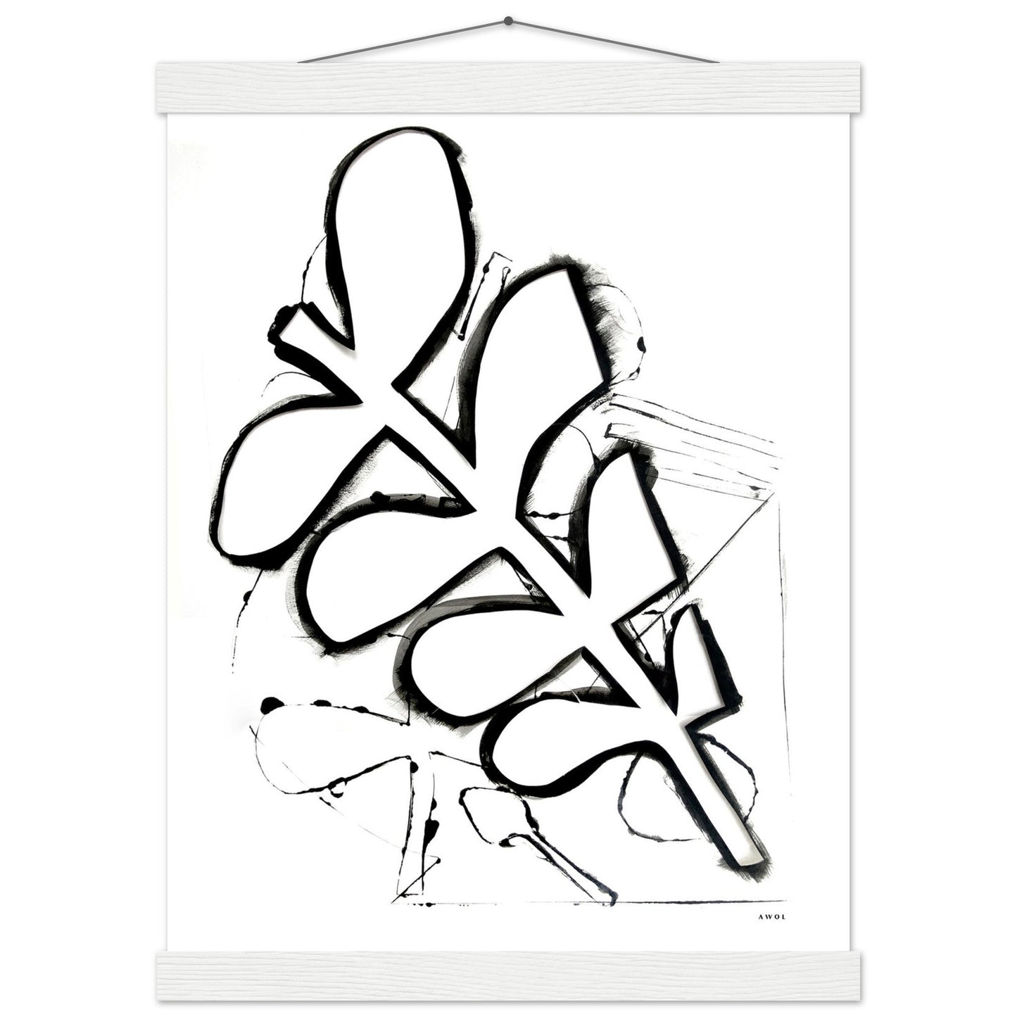 Abstract Black and White Plant Art Print: Poster with Hanger - Creations Awol