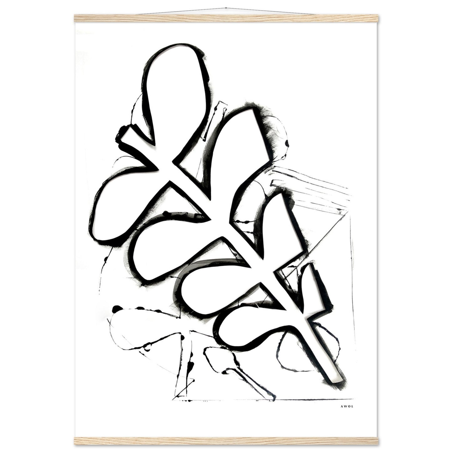 Abstract Black and White Plant Art Print: Poster with Hanger - Creations Awol